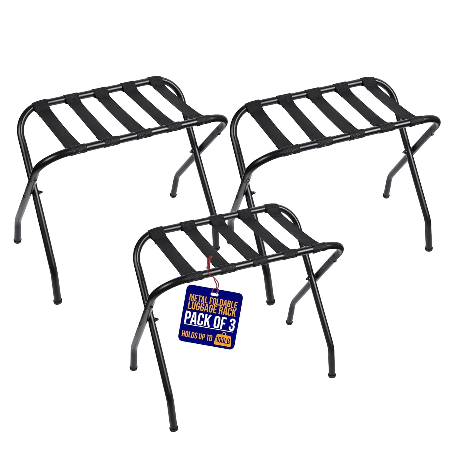 Life Master - Foldable Luggage Rack Steel Frame Heavy Duty Supports Up To 100 lbs Space Saving De...