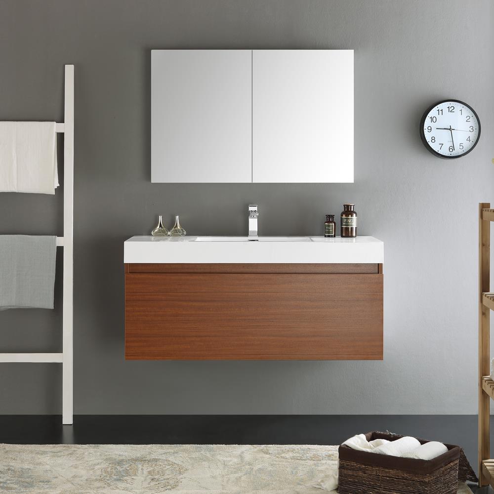 Fresca FVN8011TK Mezzo 48-in Teak Single sink Floating Bathroom Vanity with White Acrylic Top