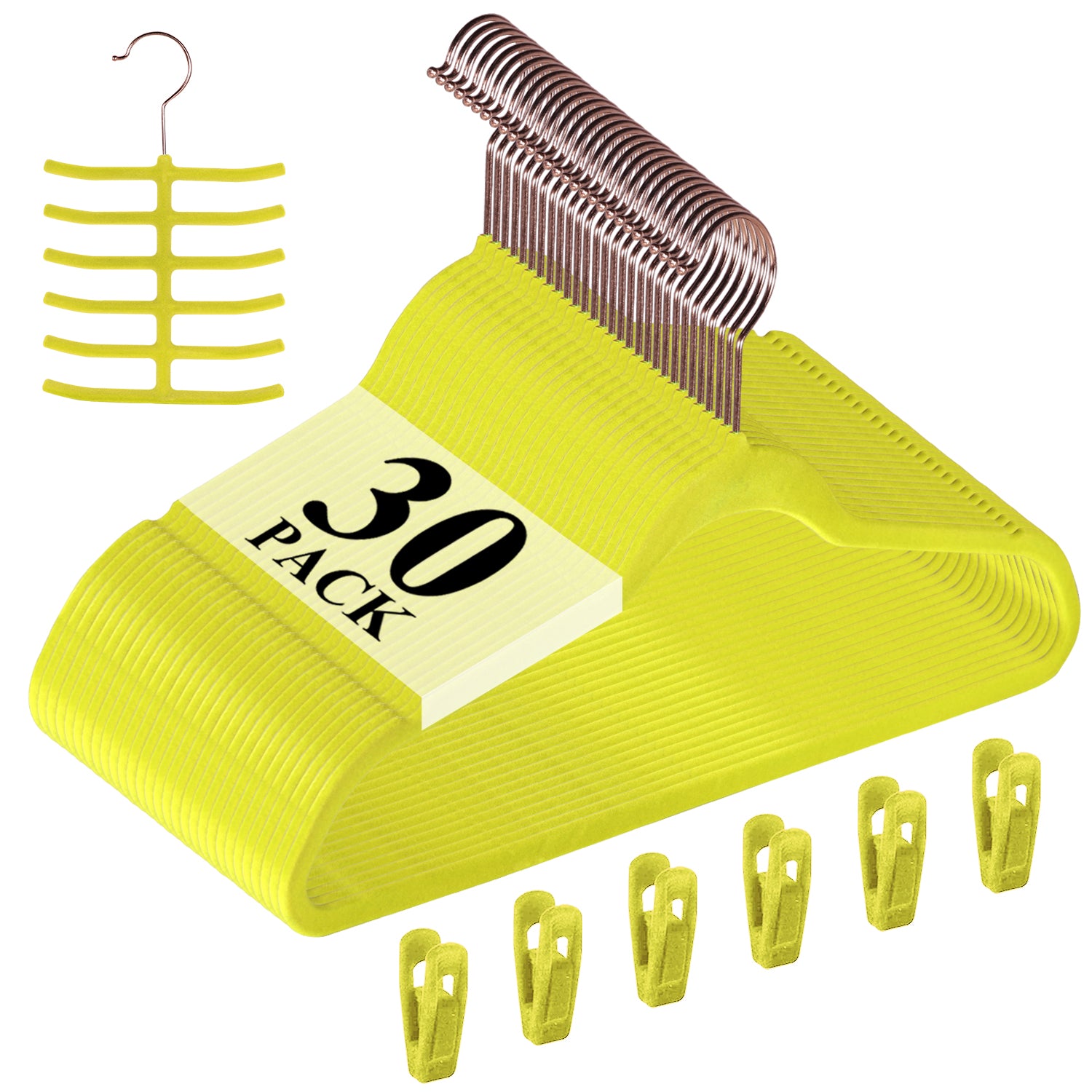 Vecelo LOE-PC-VH-YELLOW-A30 30 Pack Velvet Non Slip Standard Hanger