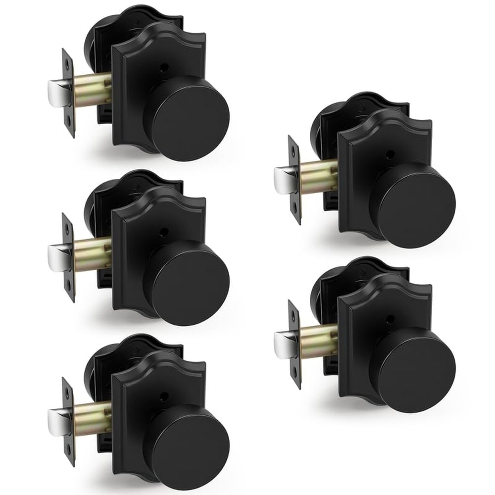 Aoibox  Vintage Black Privacy Door Knobs with Keyless Lock for Interior Bedroom and Bathroom Doors 5 Pack