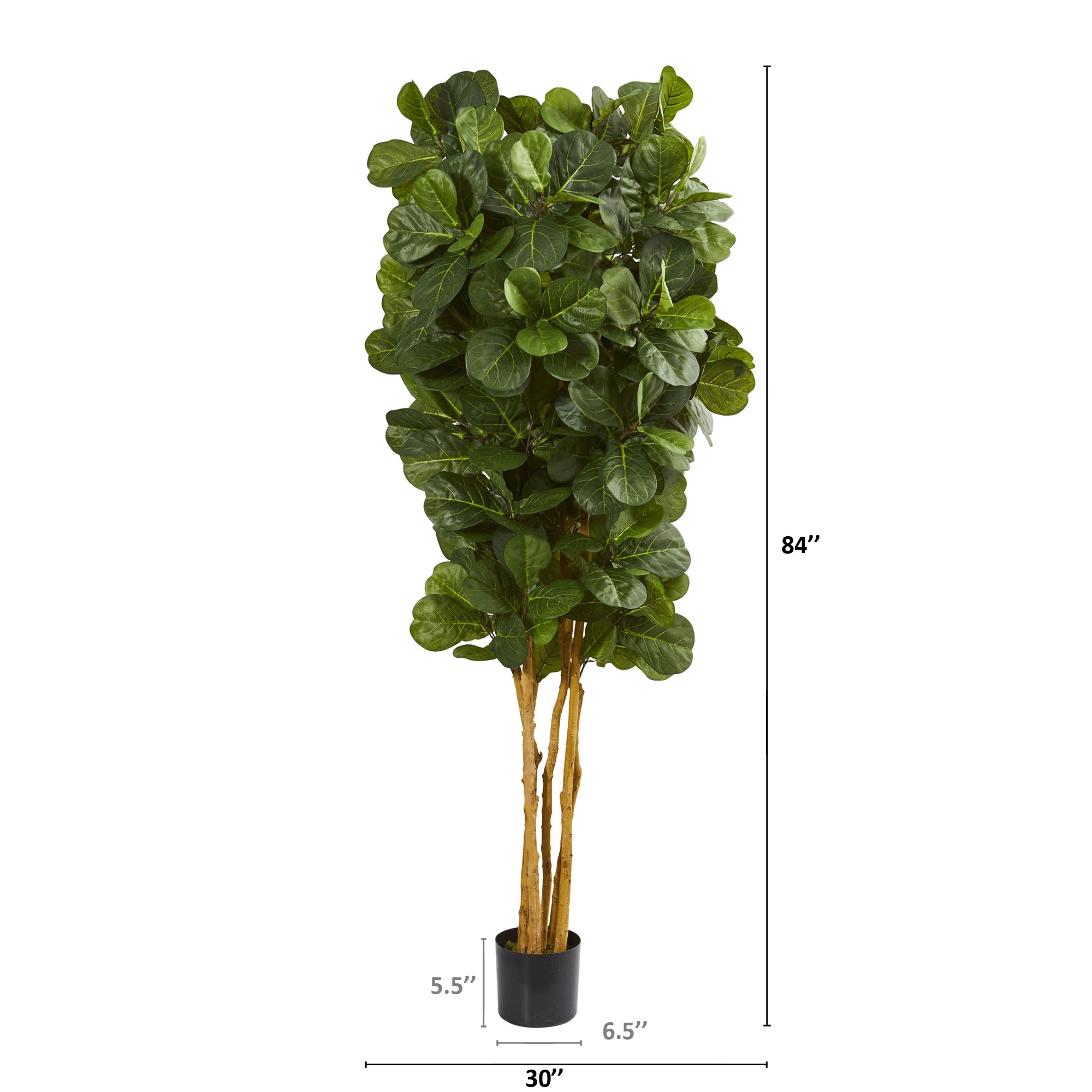 7' Tall Artificial Fiddle Leaf Fig Tree in Black Pot