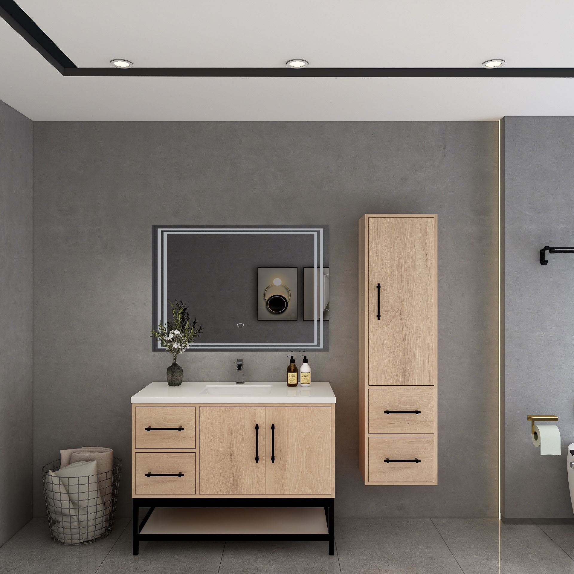 BV Better Vanity - Victoria 42-in Red Oak / Left Side Drawer Single Sink Bathroom Vanity with Whi...
