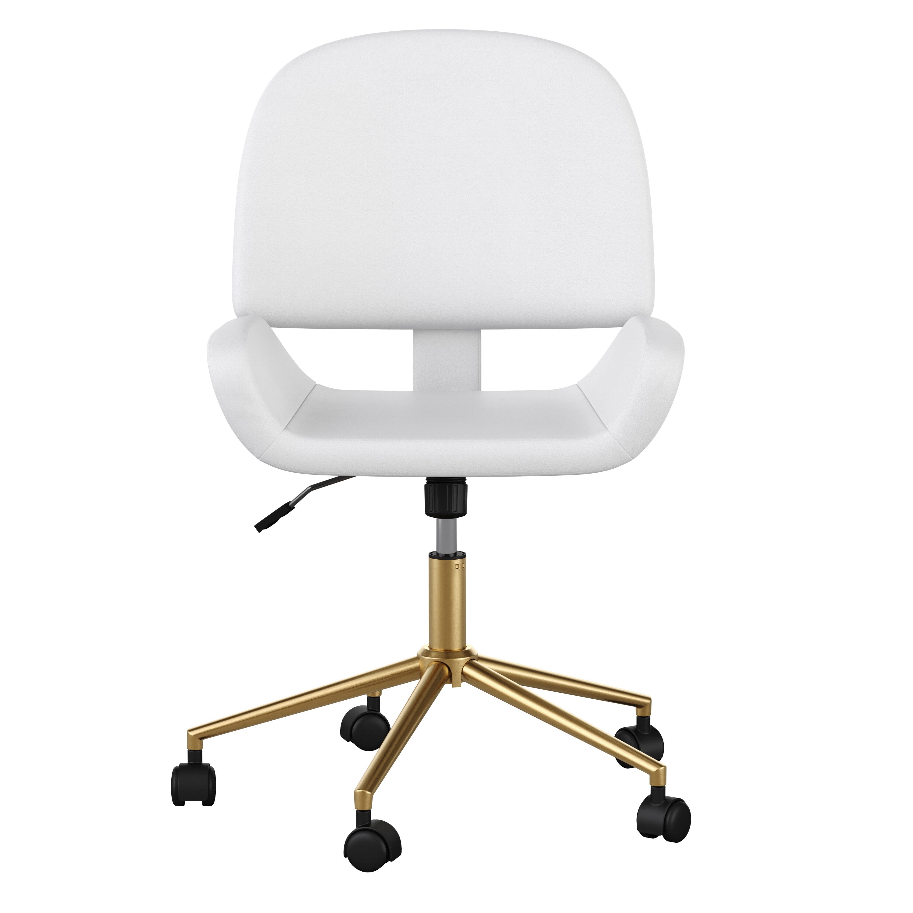 White Faux Leather Armless Swivel Office Chair with Brass Base