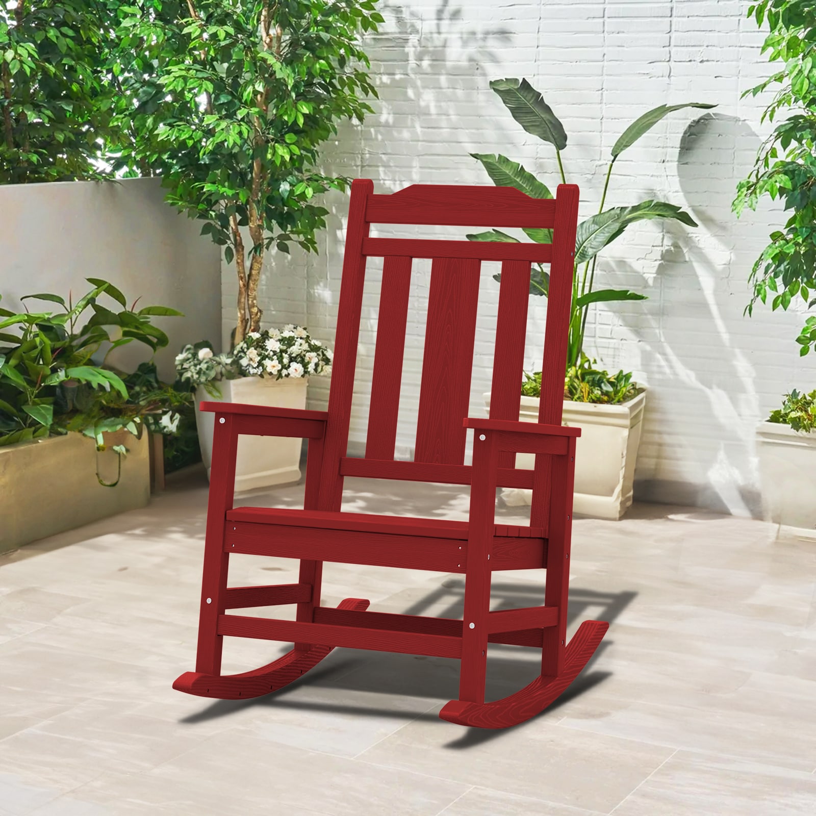 VOUA JCTY-AG HDPE Patio Rocking Chairs DARK RED HDPE Frame Rocking Chair with Slat Seat