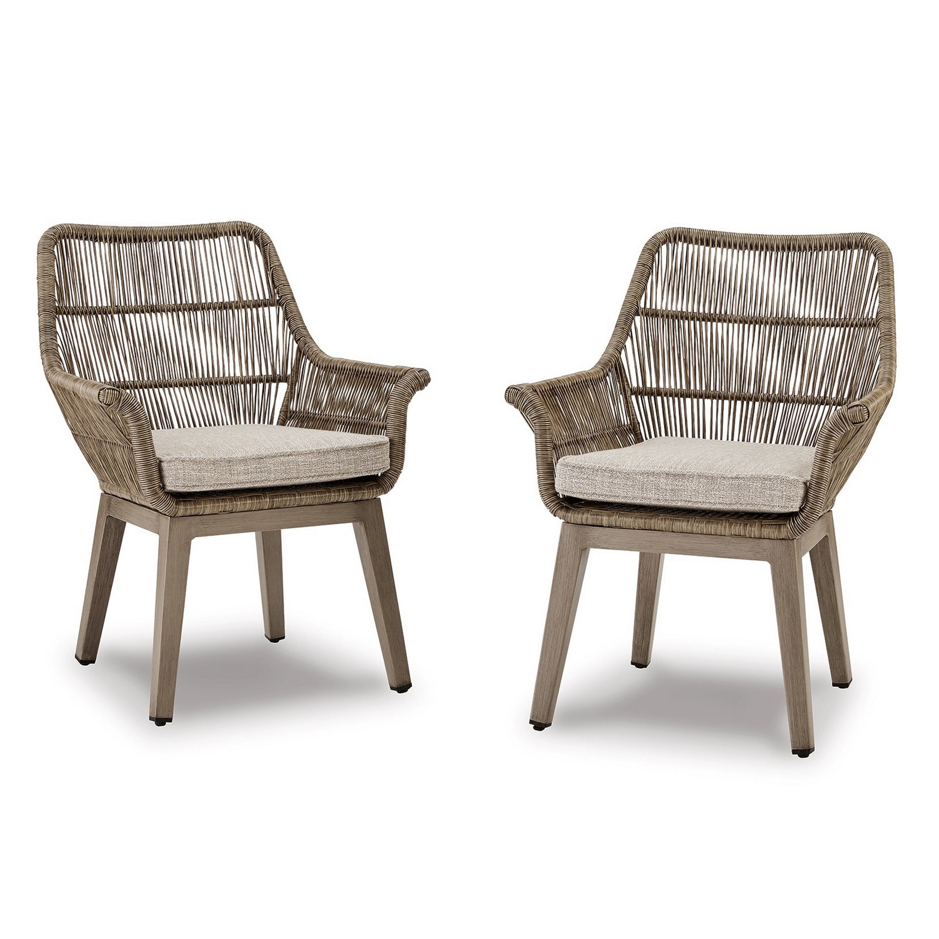 Benzara BM297013 Set of 2 Wicker Beige Stationary Conversation Chair with Brown Cushioned Seat