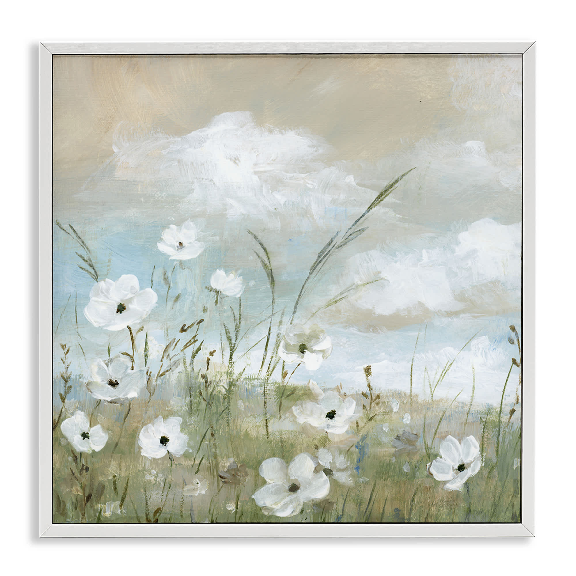 Stupell Industries BS-230-WFR-24X24 Clouds Beyond Meadow White Framed Giclee Art By Nan 24 x 24