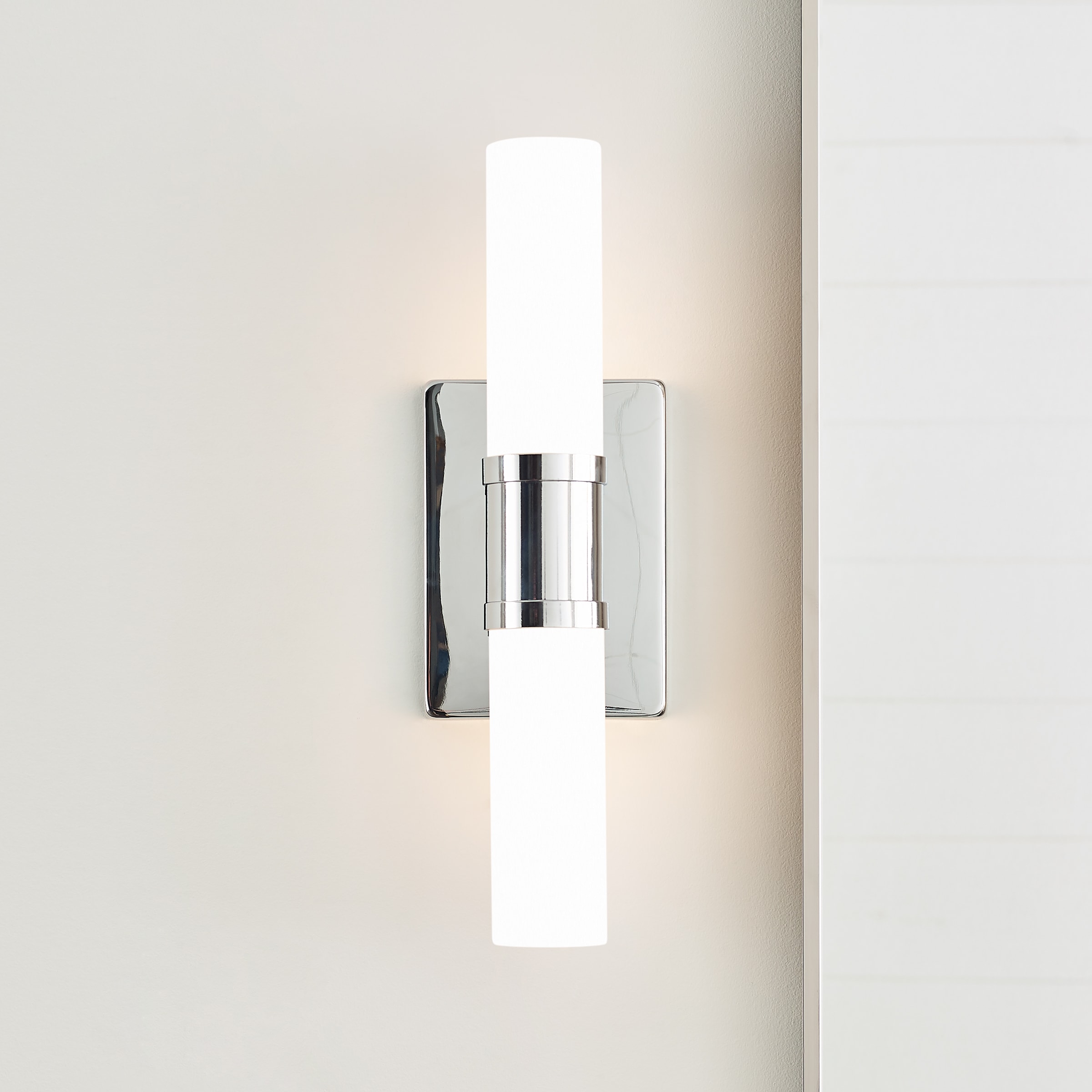Keaton Chrome 2-Light Dimmable Bath Vanity with Satin Etched Glass