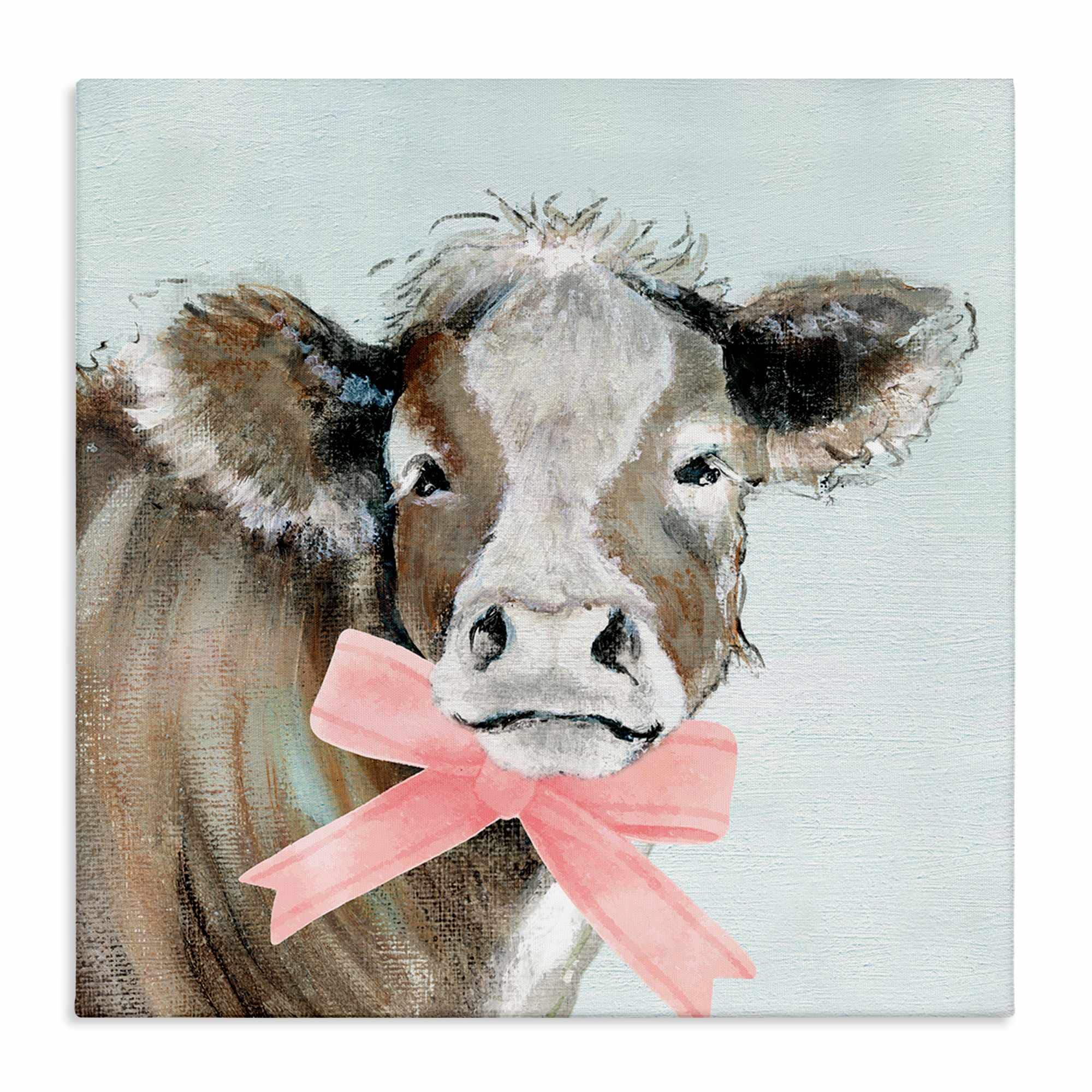 Stupell Industries BS-211-CN-24X24 Cow with Pastel Ribbon Canvas design by Janet Tava