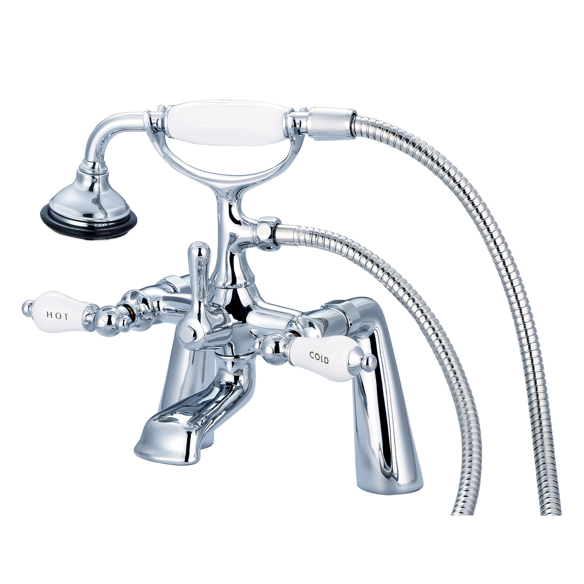 Water Creation F6-0003-01-CL F6 Chrome 3-handle Deck-mount Roman Waterfall Bathtub Faucet with Hand Shower ( Valve Included )