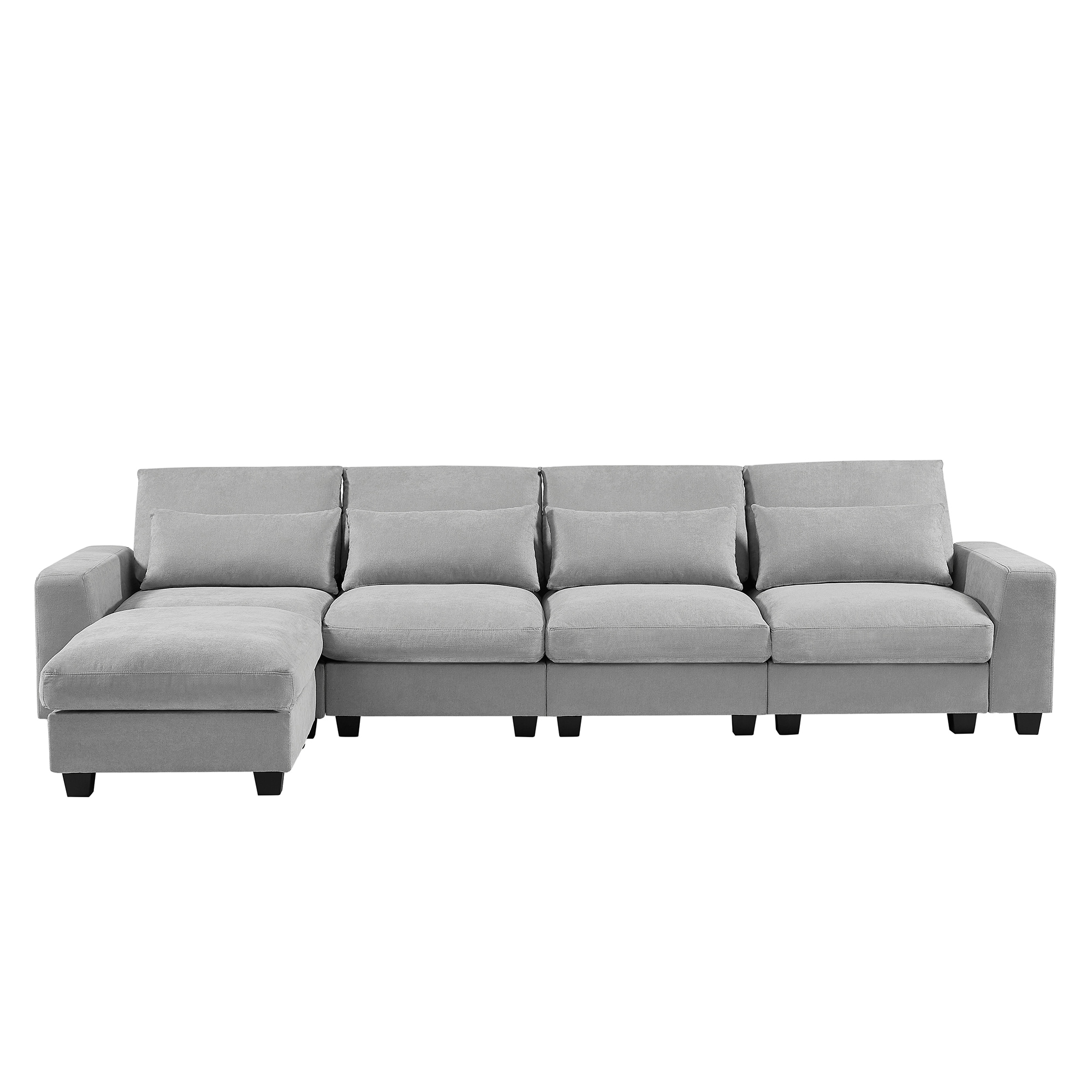SINOFURN SYA020292LG 129.9-Inches Modern Light Gray Chenille 5 -seater Reclining Sectional