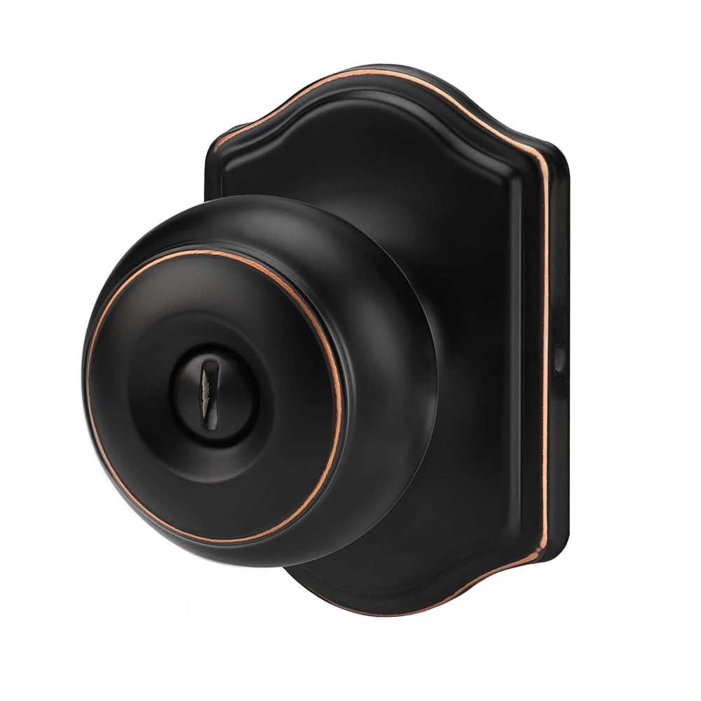 CLCTK Oil Rubbed Bronze Privacy Door Knob with Round Knob and Arched Backplate Interior Locking Bed and Bath Door Knob for Bedroom Bathroom