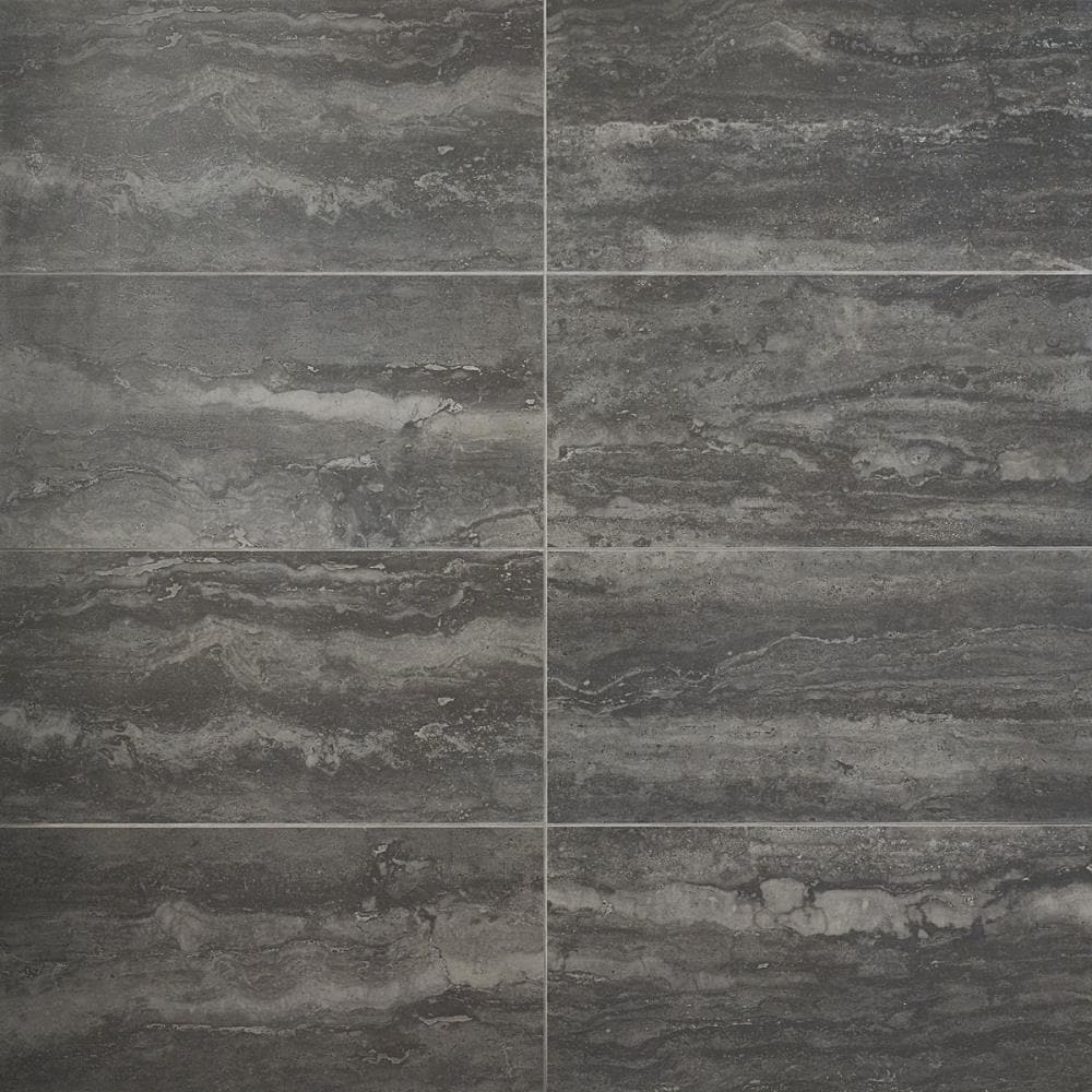 Artmore Tile EXT3RD105680 Primary Travertine Night 12-in x 24-in Matte Porcelain Stone look Large format 11.62-sq ft Carton