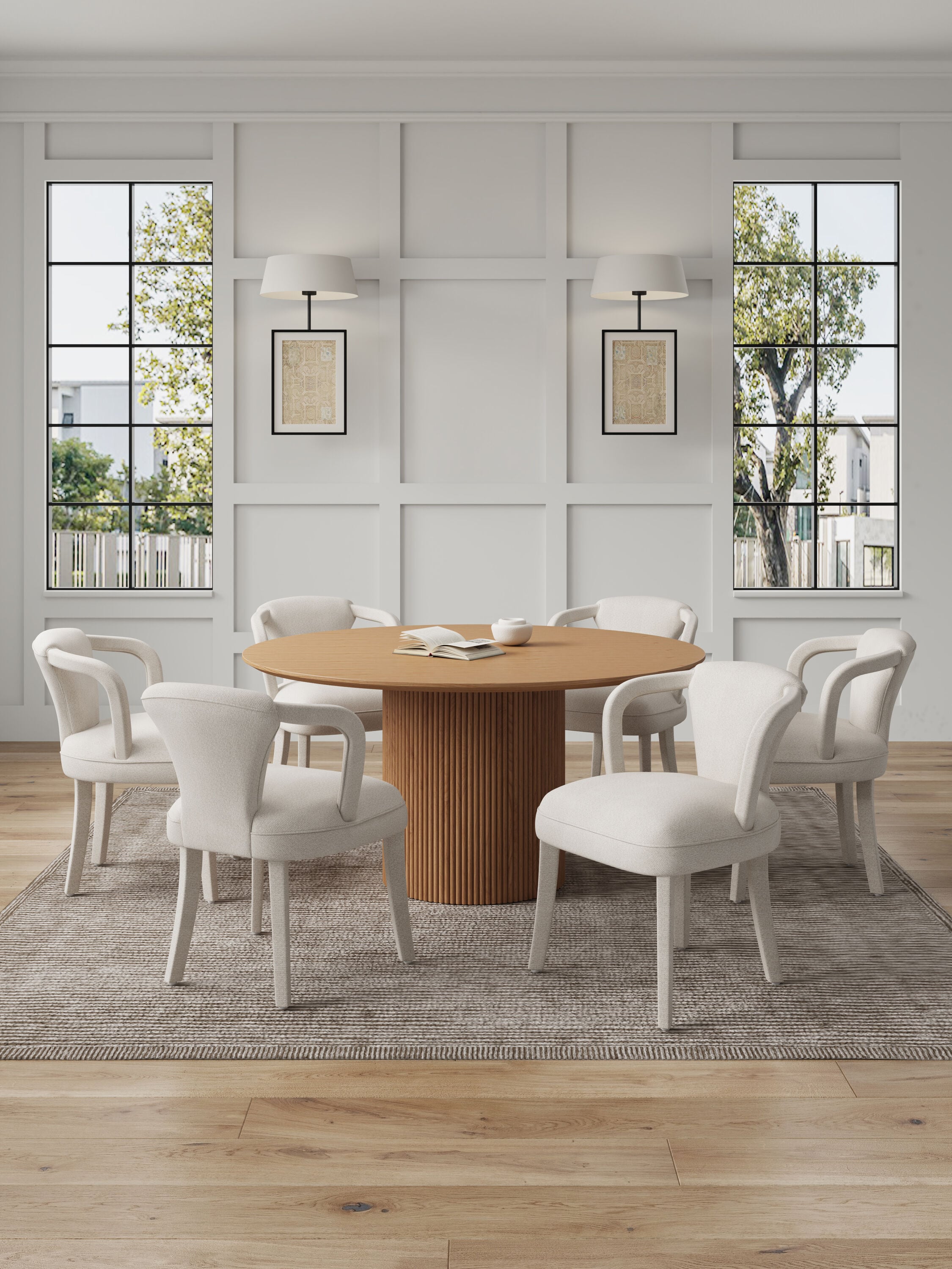 Manhattan Comfort 6-DT05DC088AR-NAIV Natural and Ivory Contemporary/Modern Dining Room Set with Round Table ( Seats 6 )