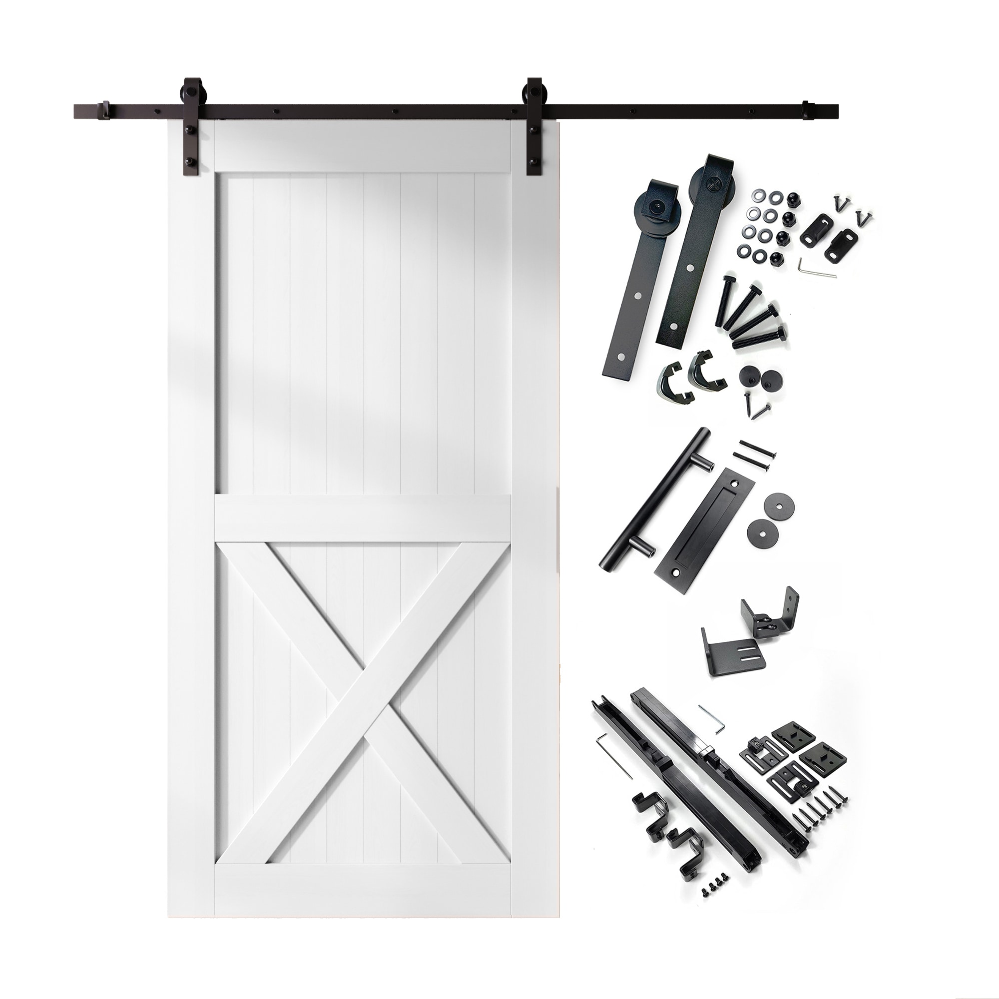 HOMACER YT1TGH108C-4896-X-WH 48-in x 96-in White Prefinished X-frame Pine Wood Solid core Single Barn Door (Hardware Included)