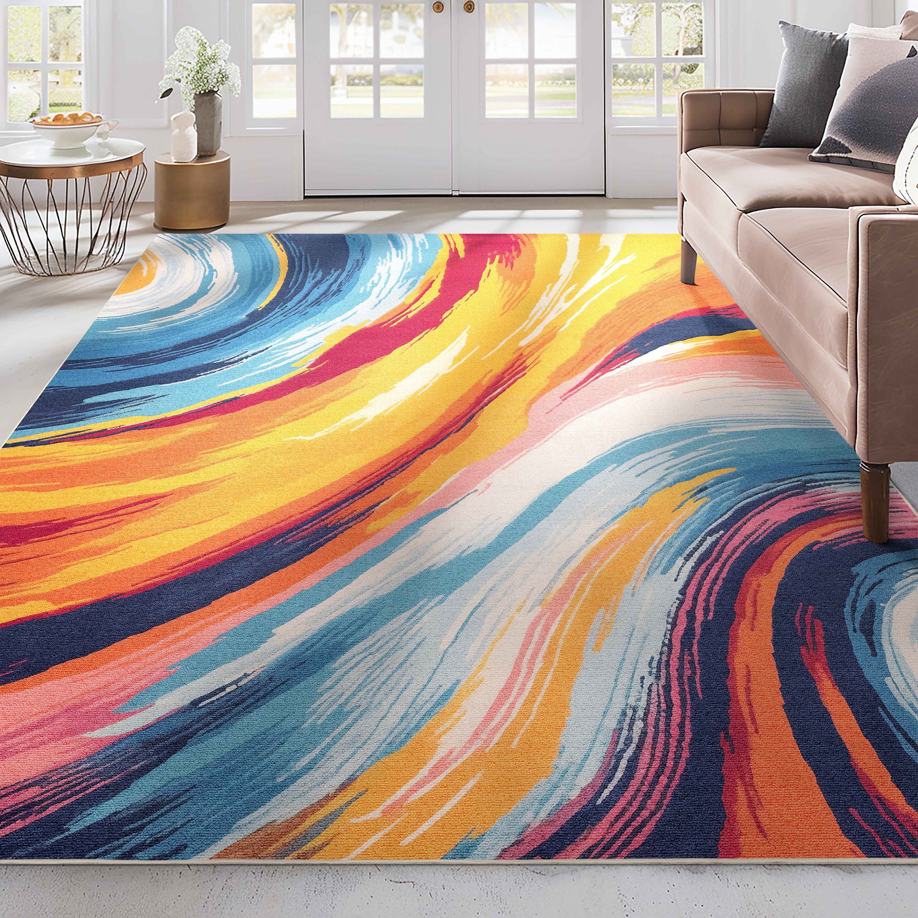 Well Woven W-AID-05A-7 Apollo 8 x 10 (ft) Polyester Multi Rectangular Indoor Abstract Mid-Century Modern Area rug