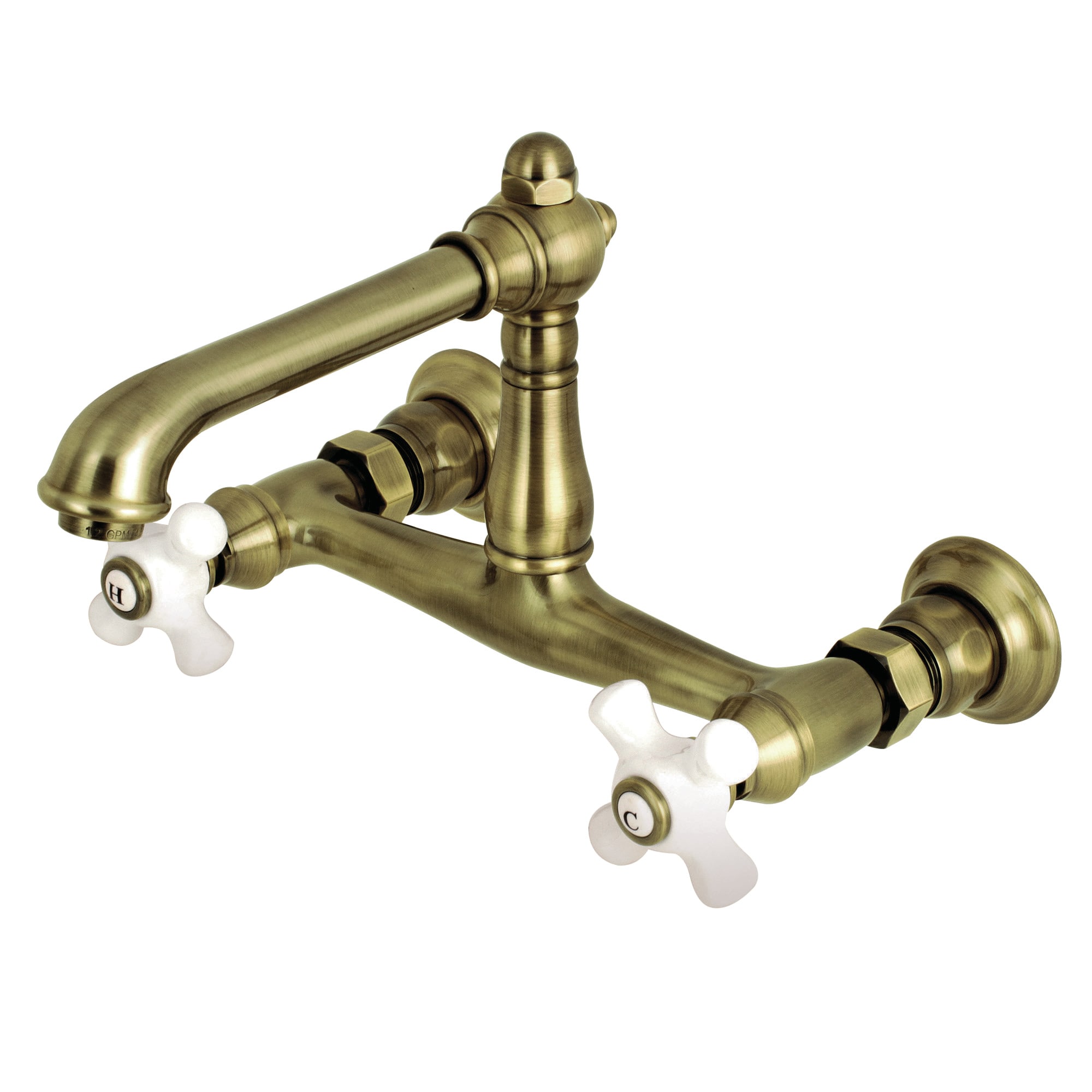 Kingston Brass WLKS7243PX English Country Antique brass Wall-mount 2-handle Mid-arc Residential Handle Bathroom Sink Faucet