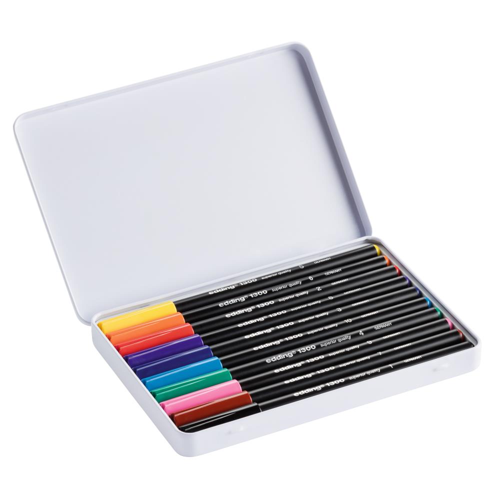 edding 1300 Color Fiber Pen Set - 10-Pack Assorted Pen with Tin Case ...