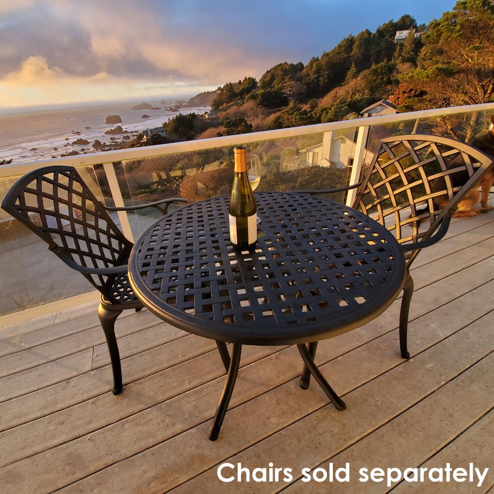 Black Round Cast Aluminum Outdoor Patio Dining Table with Umbrella Hole