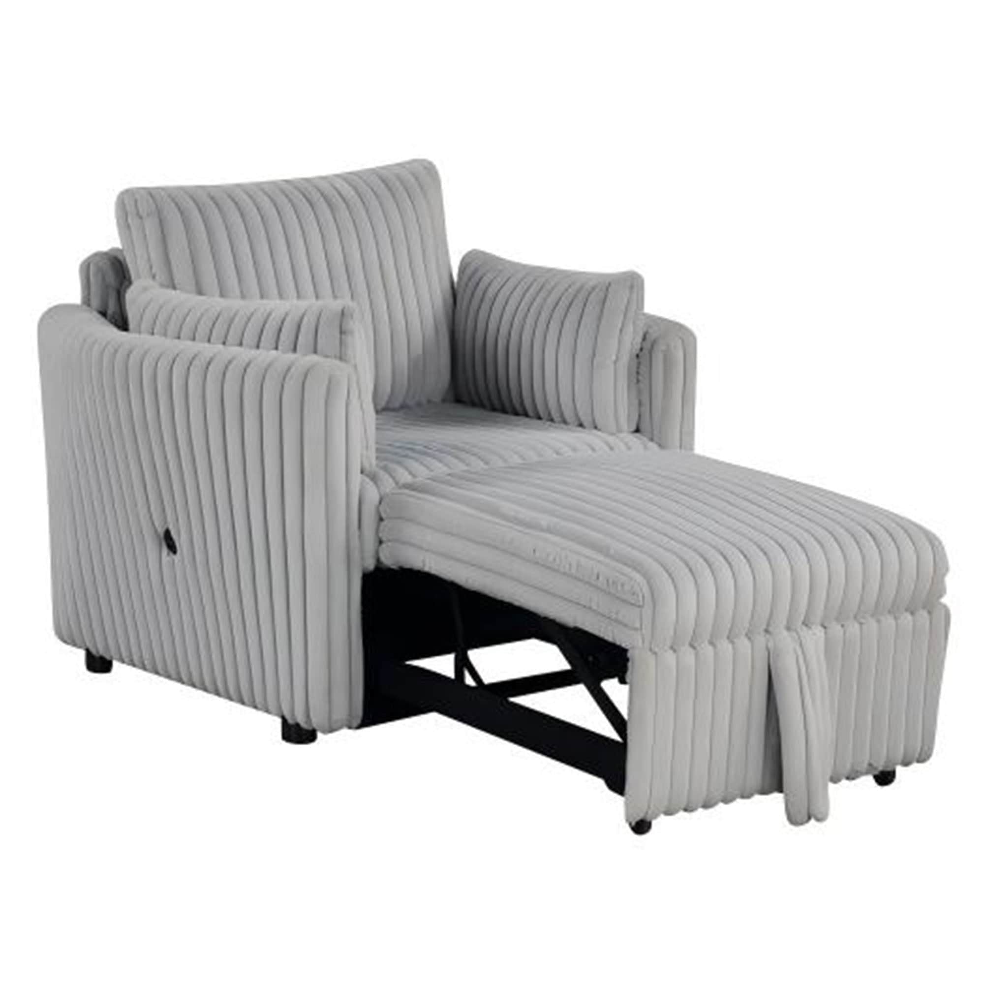 Boyel Living BL-SL64002GYCH 39 in. Wide Gray Fabric Pullout Sleeper Queen Size Convertible Sofa Bed with USB and Pillows