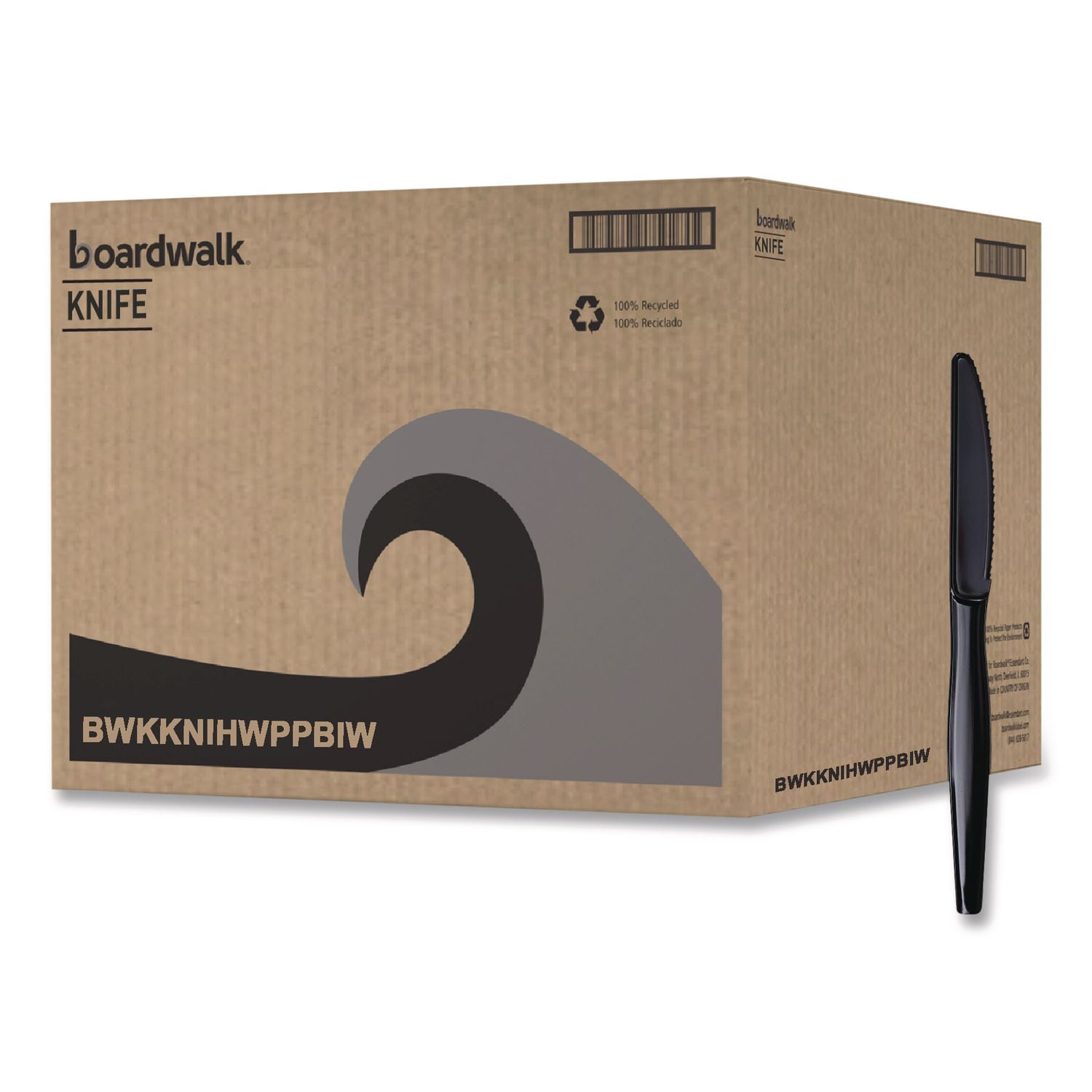 Boardwalk Heavyweight Wrapped Polypropylene Cutlery Knife Plastic Black 1000/Carton