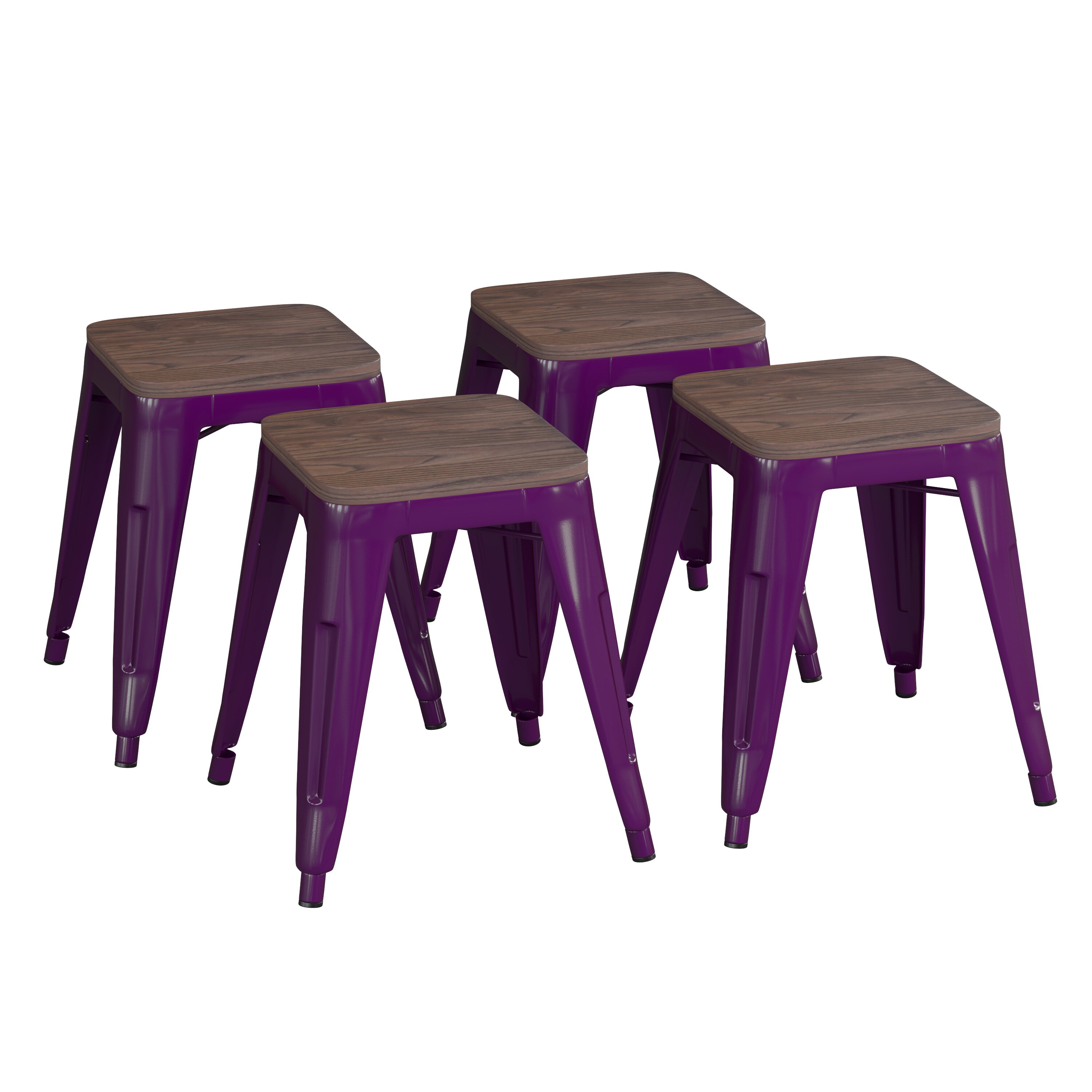 Flash Furniture 840196337463 Kai Purple 18-in H Small Stackable Metal Backless Bar Stool