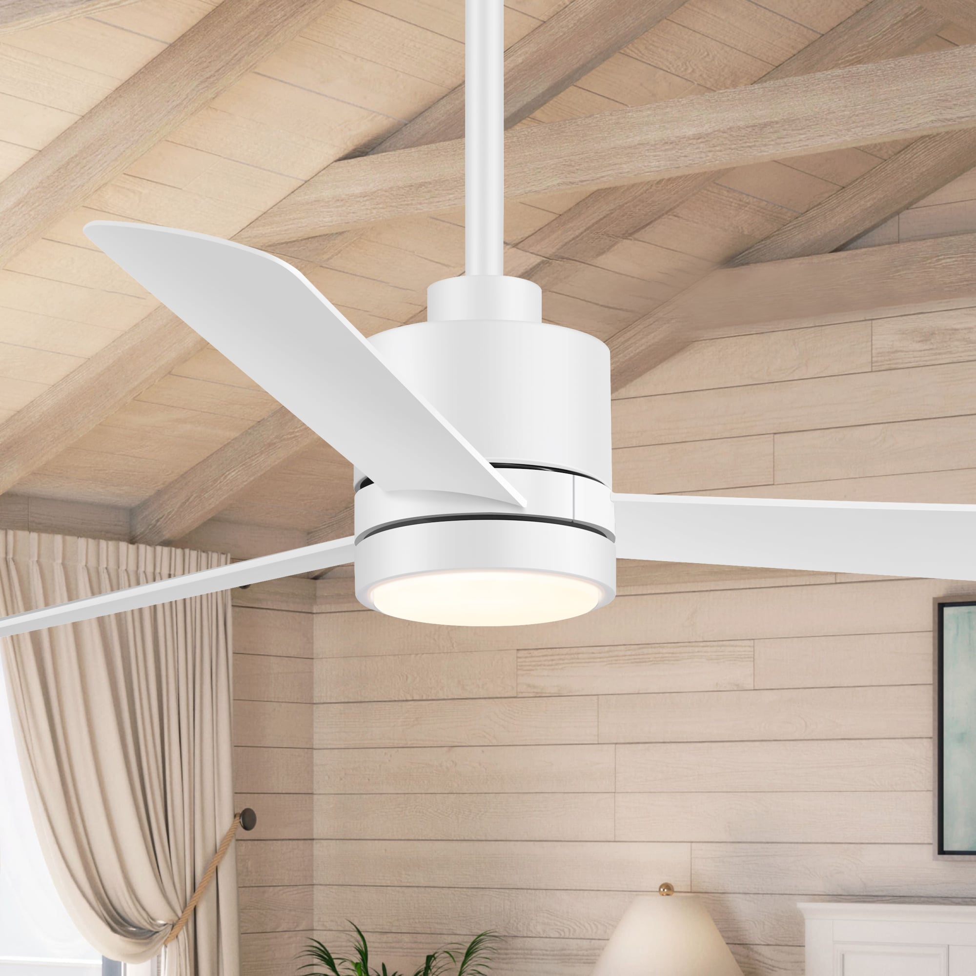 Breezary 24029-AW 52-in Color-Changing Integrated LED Matte White with White Blades Propeller Ceiling Fan With Light - Remote Included ( 3 -Blade )