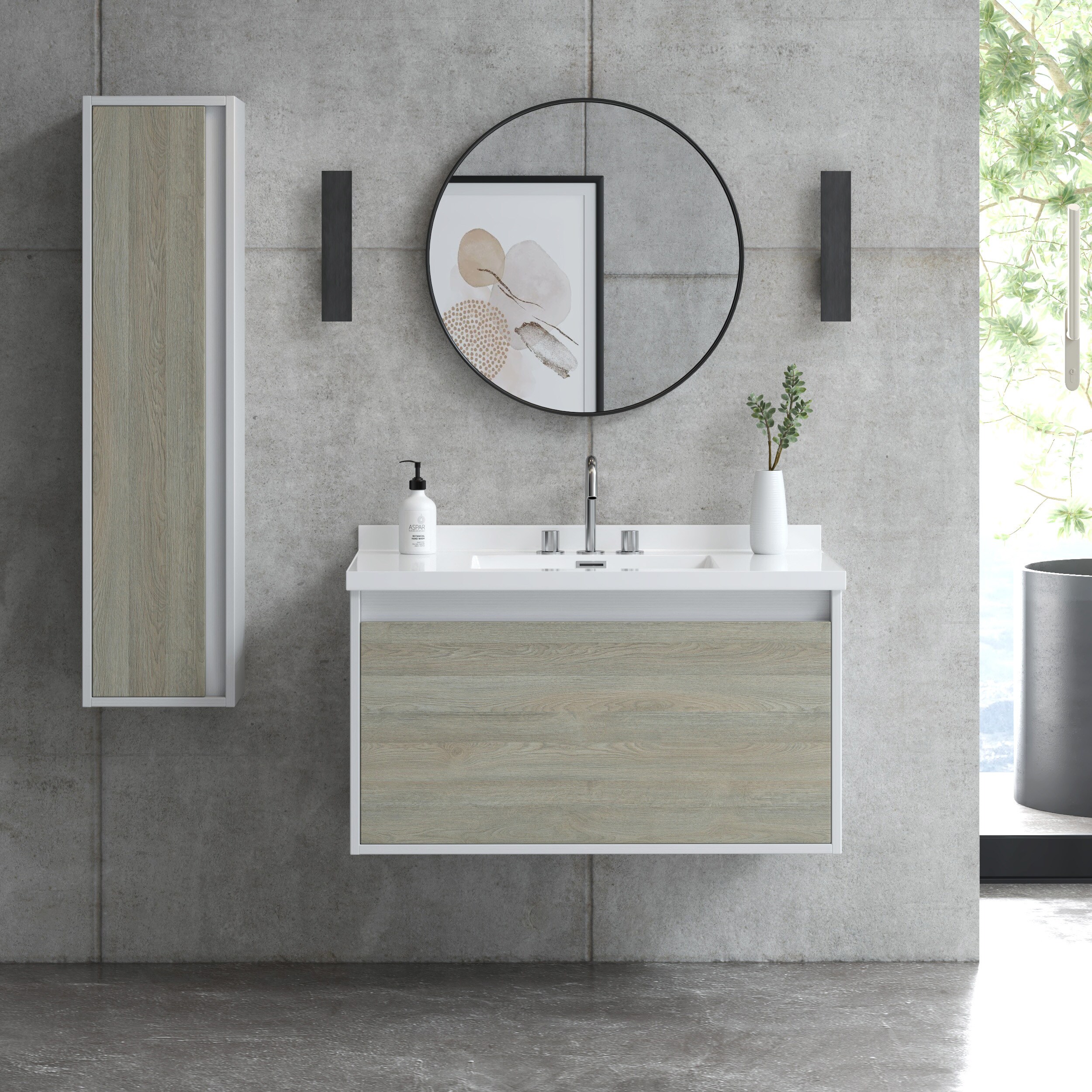 Randalco Tribeca 37-in Toasted Oak Single Sink Floating Bathroom Vanity ...