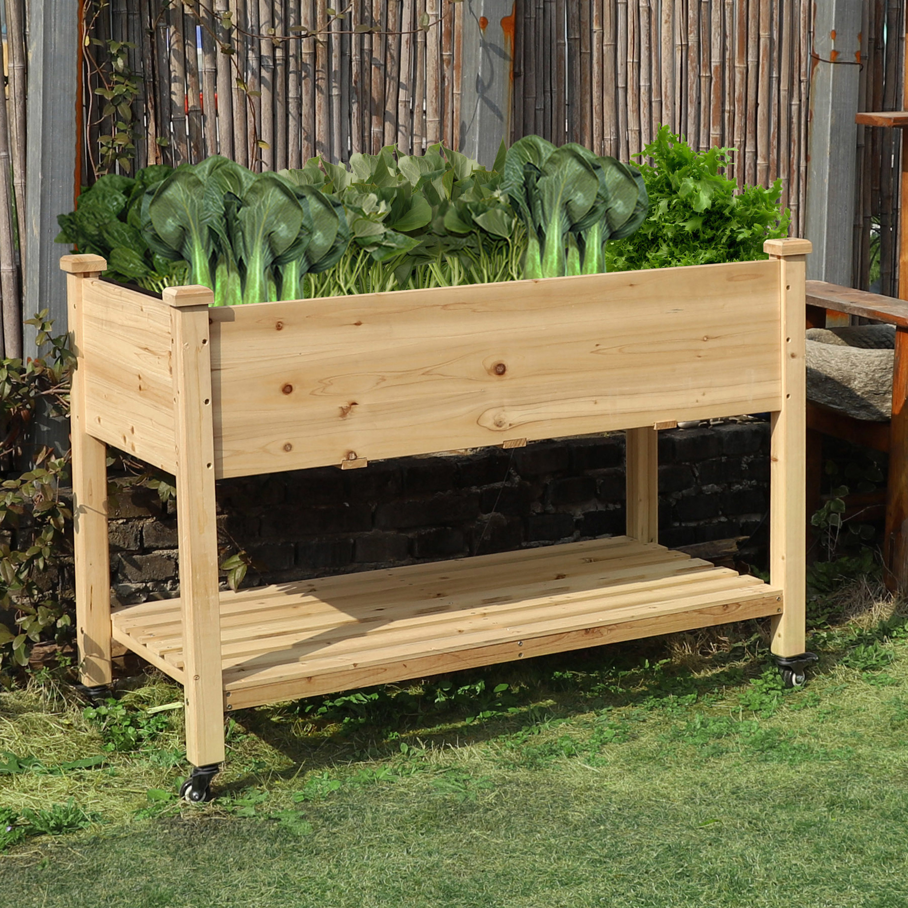 ECOgardener Raised Bed Planter 4x4 Outdoor Wooden Raised Garden Bed Kit for Vegetables Fruit Herbs Flowers and Plants Tiered Design