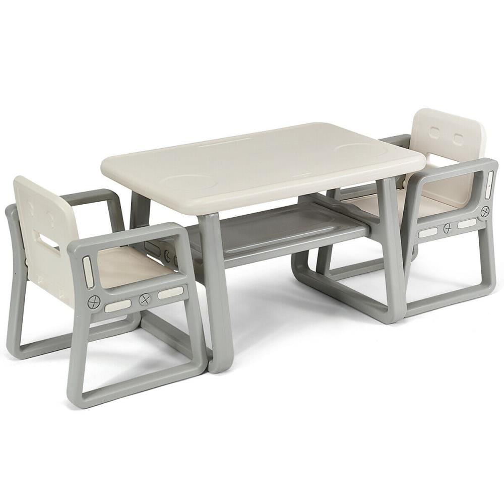 Goplus SP37070GR Kids Table and 2 Chairs Set Toddler Table w/Storage Shelf For Baby Gift White