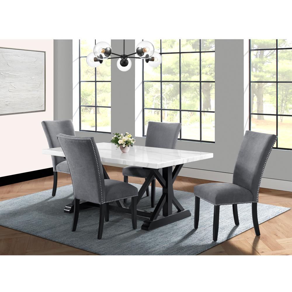 Stratton White/Charcoal Transitional Dining Room Set with Rectangular Table (Seats 4) Marble | - Picket House Furnishings CTC100TD5PC
