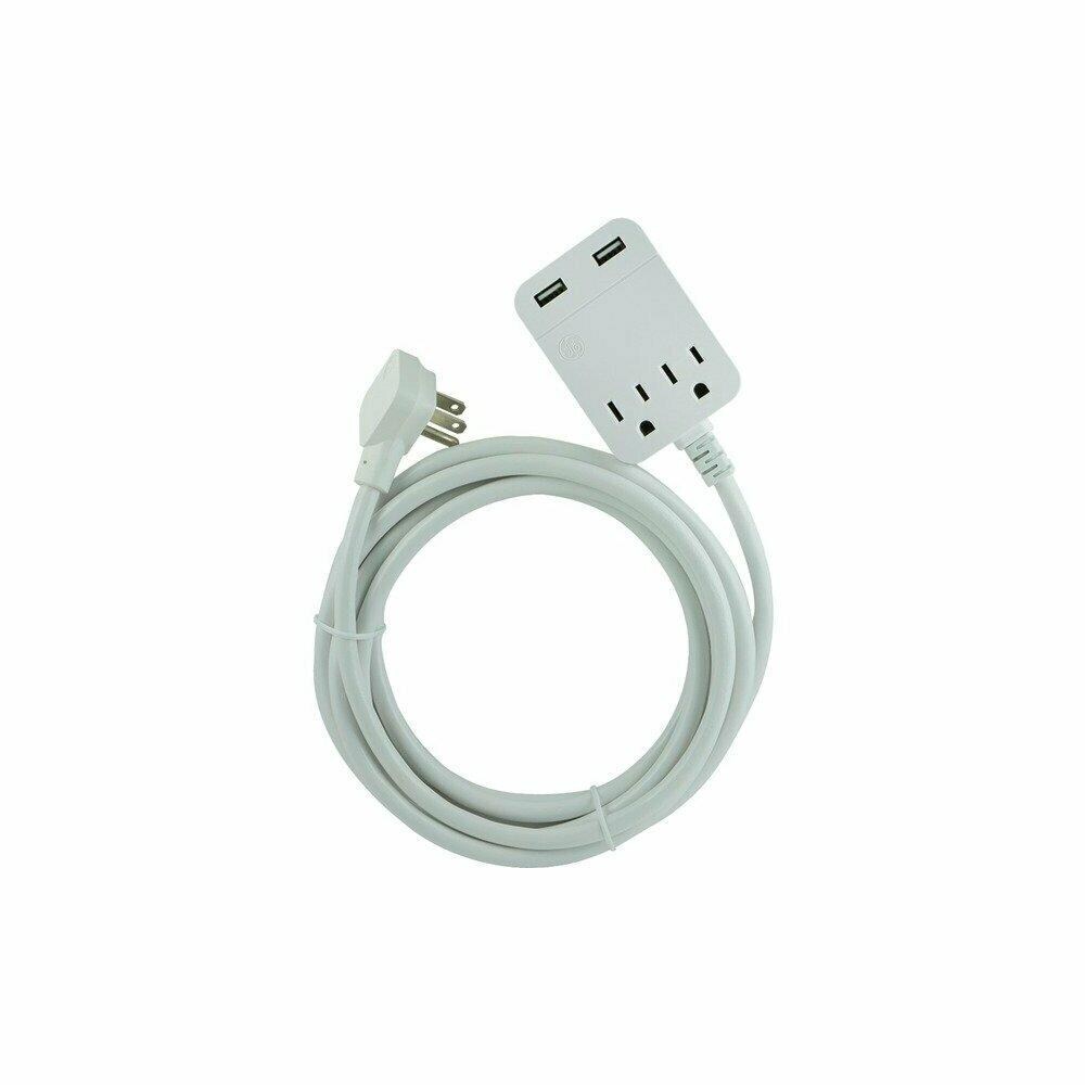 SpinPop ZX9PETRA15181 USB Extension Cord with Surge Protection, White- 12 ft.