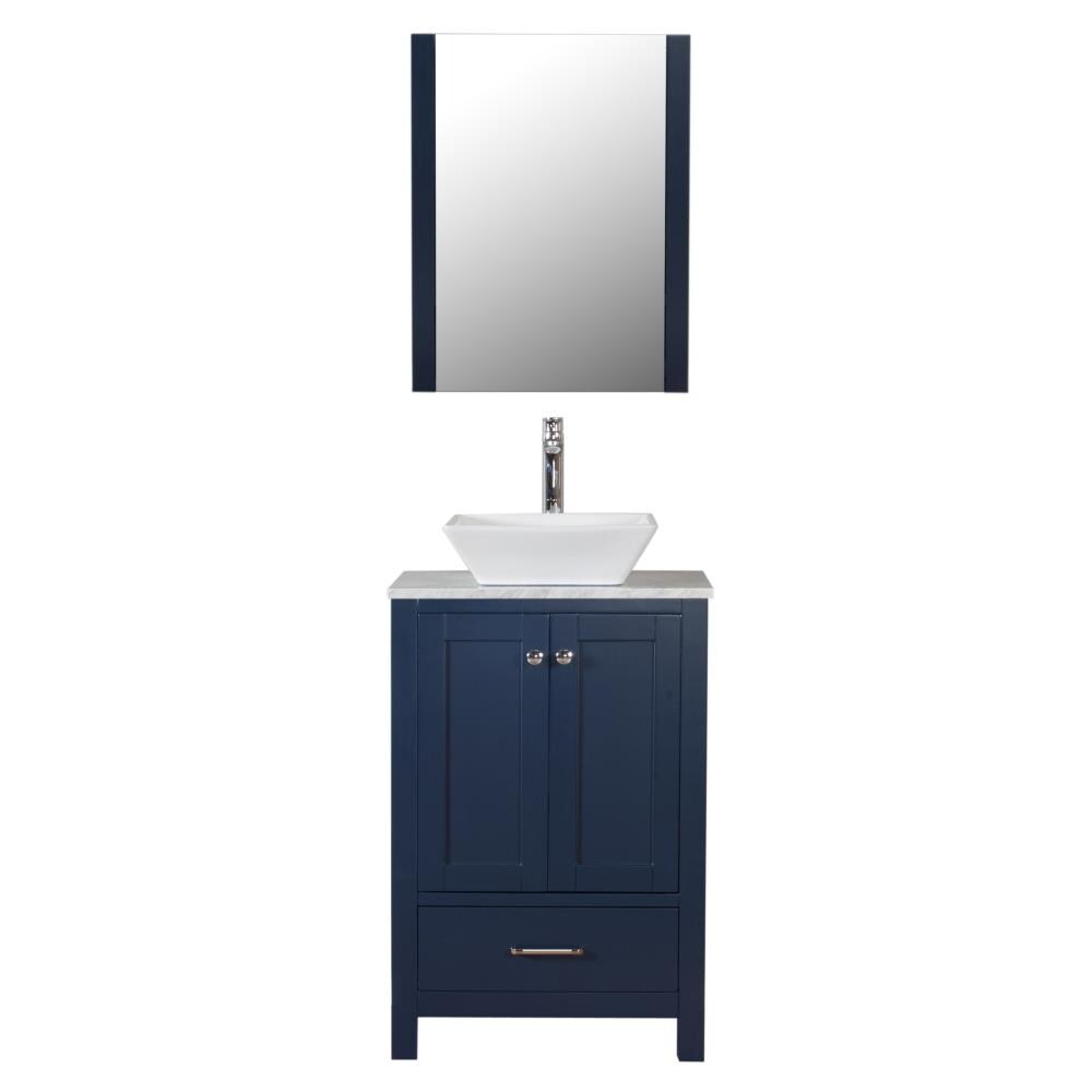 C.L.L Collections LA-24-I-DB Laguna 24-in Navy Single Sink Bathroom Vanity with White with Grey Veins Ceramic Top (Mirror and Faucet Included)