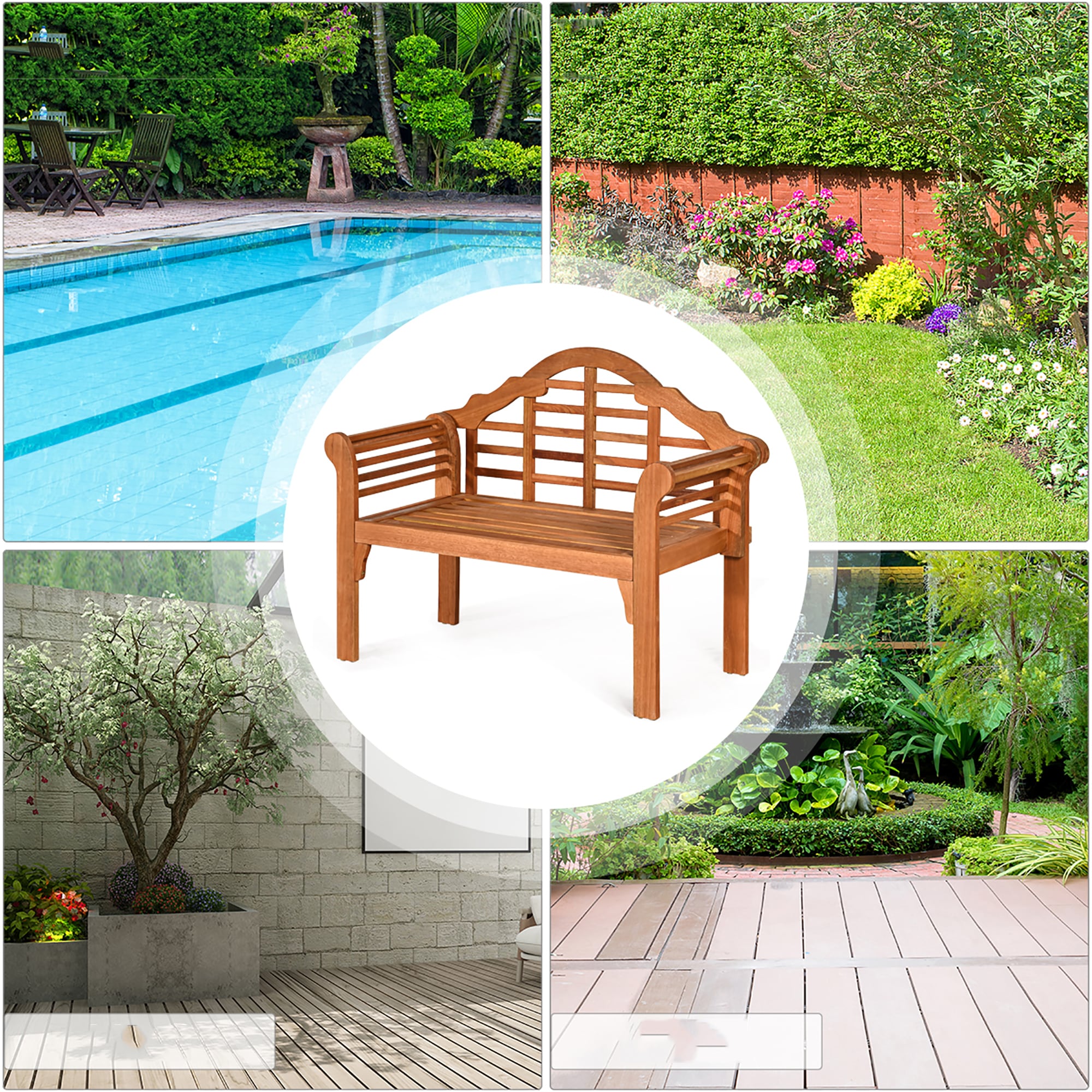 Eucalyptus Wood Folding Outdoor Bench with Armrests
