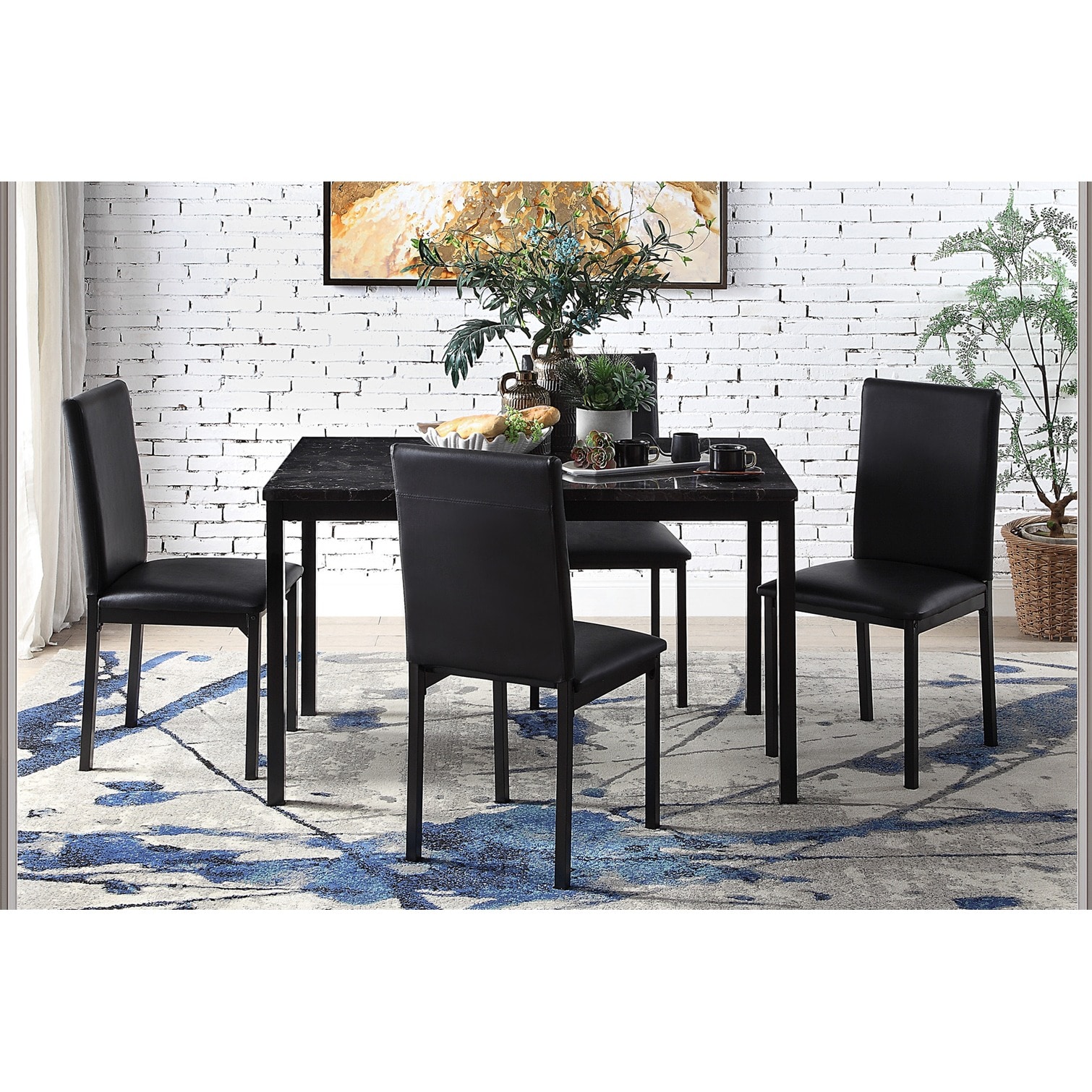 FlowLuxe Dining Table Compact Faux Marble Top Metal Frame Sleek Black 4 ...