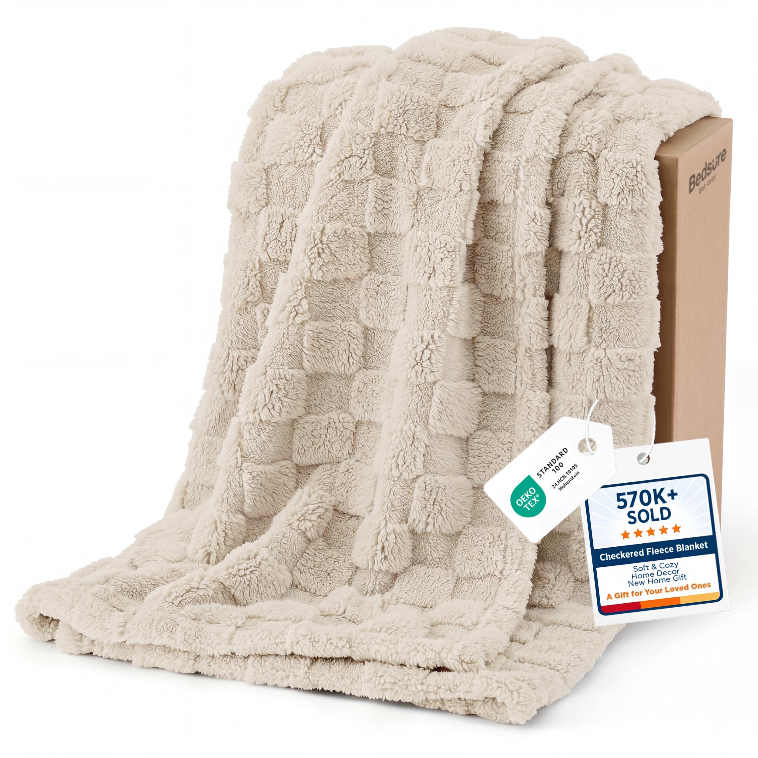 Bedsure 50x70 Throw XL 1-Piece Beige Jacquard Blanket