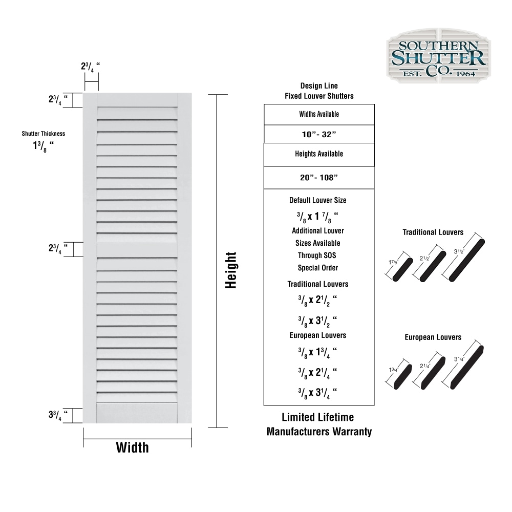 Southern Shutter Design Line Fixed Louver 2-Pack 30-in W x 96-in H ...