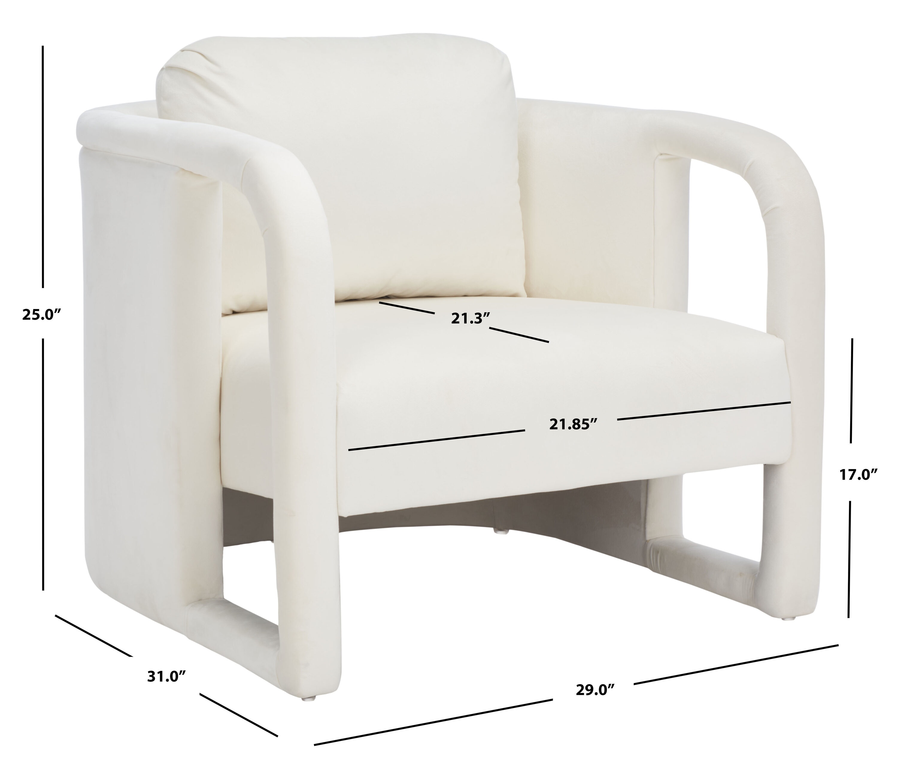 Sasha Cream Velvet Wood Accent Chair with Cut-Out Arms