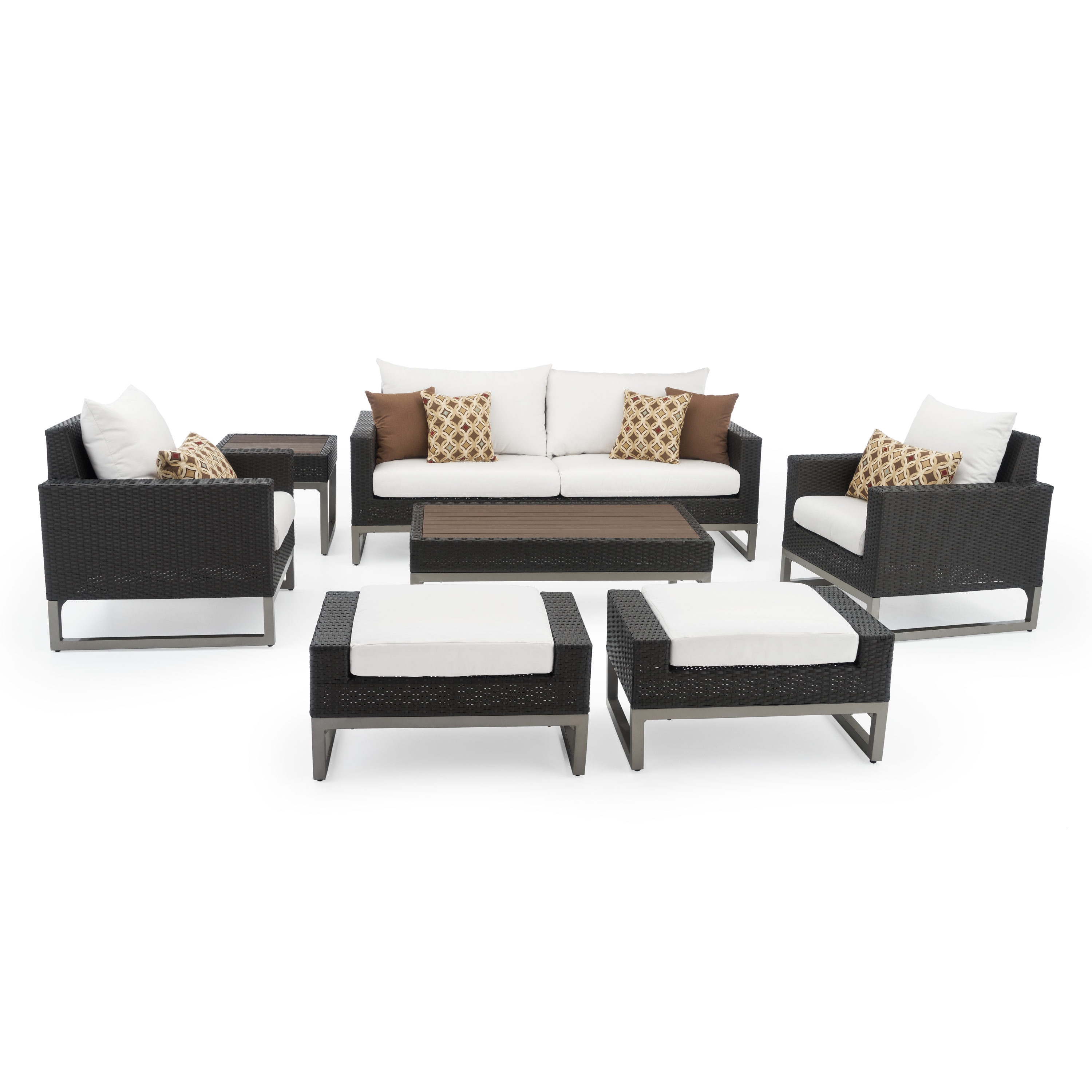 RST Brands OP-PESS7-MILO-E-MORK Milo 7-Piece Wicker Patio Conversation Set with Off-white Sunbrella Cushions