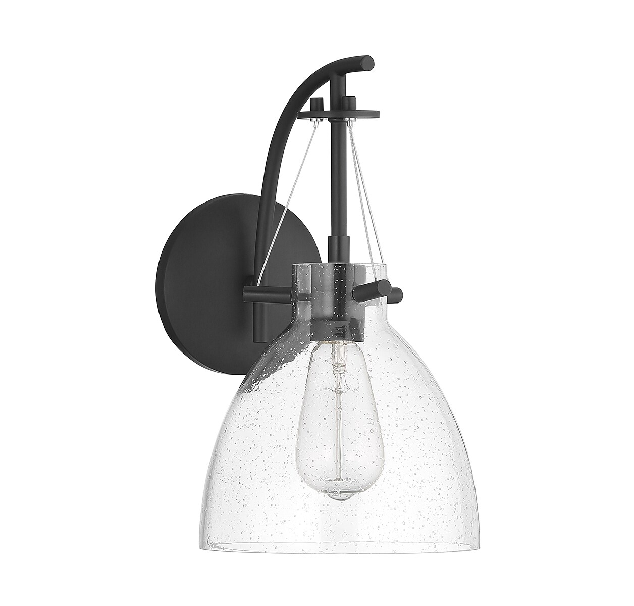 Matte Black Outdoor Wall Sconce with Clear Seeded Glass Shade