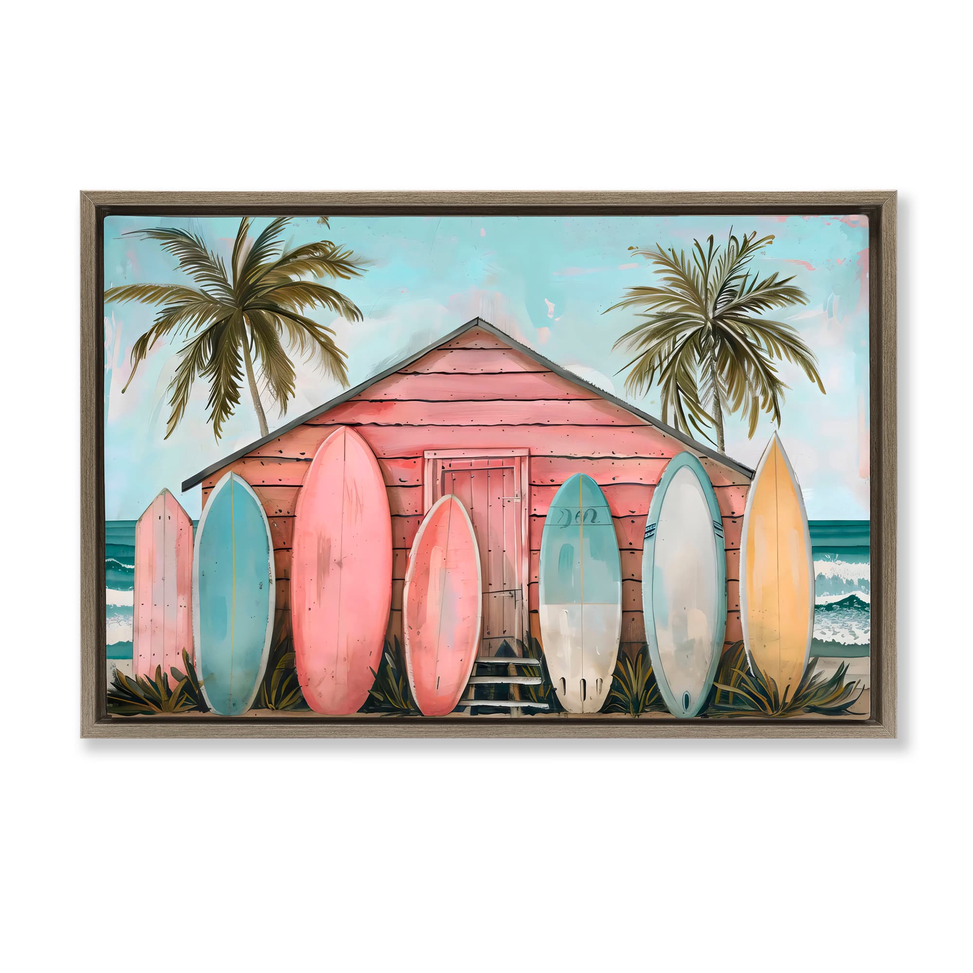 Stupell Industries BZ-046-FFE-16X24 Pastel Boards Against Cabin Brown Floating Frame Canvas Art 25 x 17