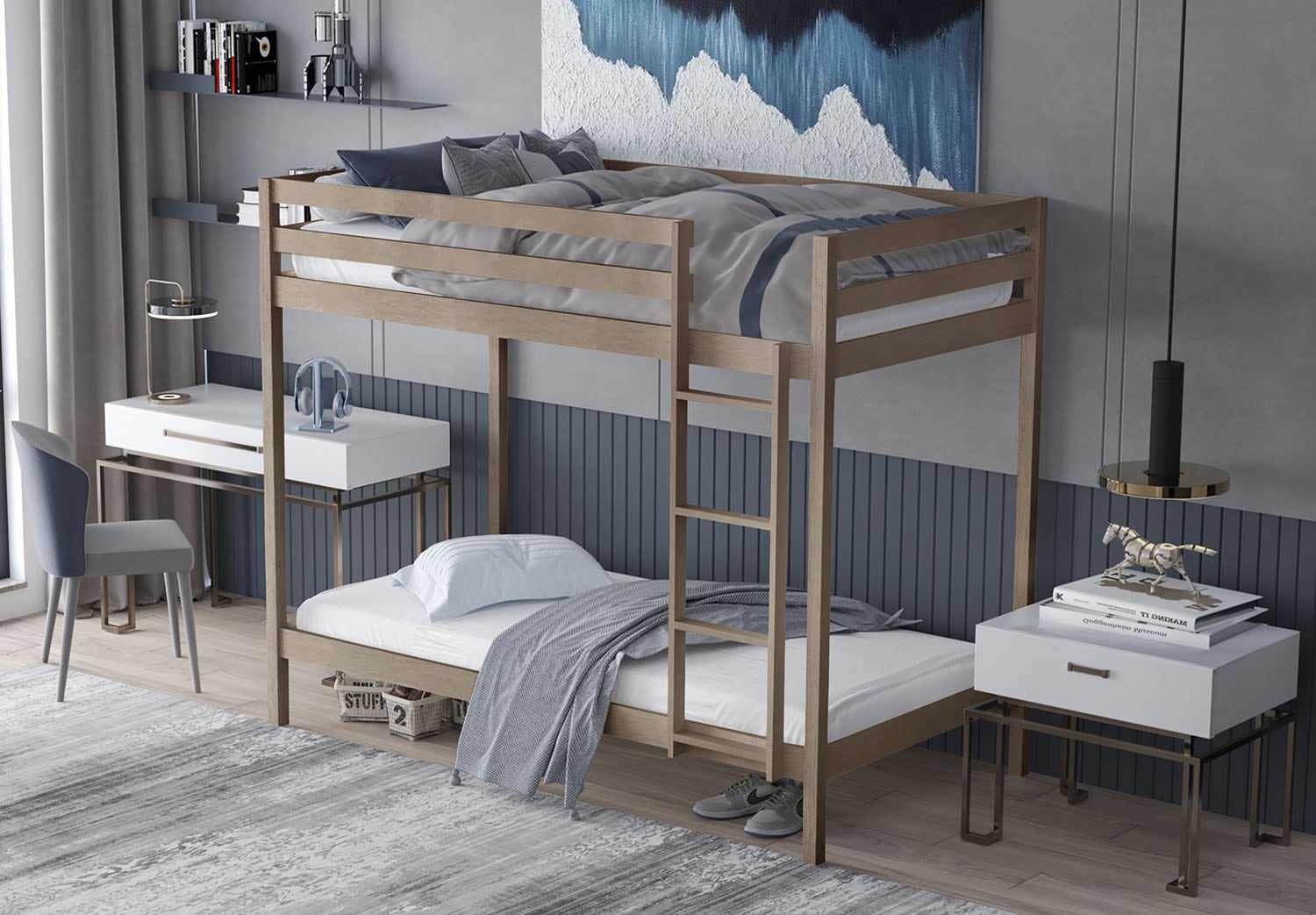 ChaletPosh C246TTBB-AGY-WD Antique Grey Twin over twin Bunk Bed