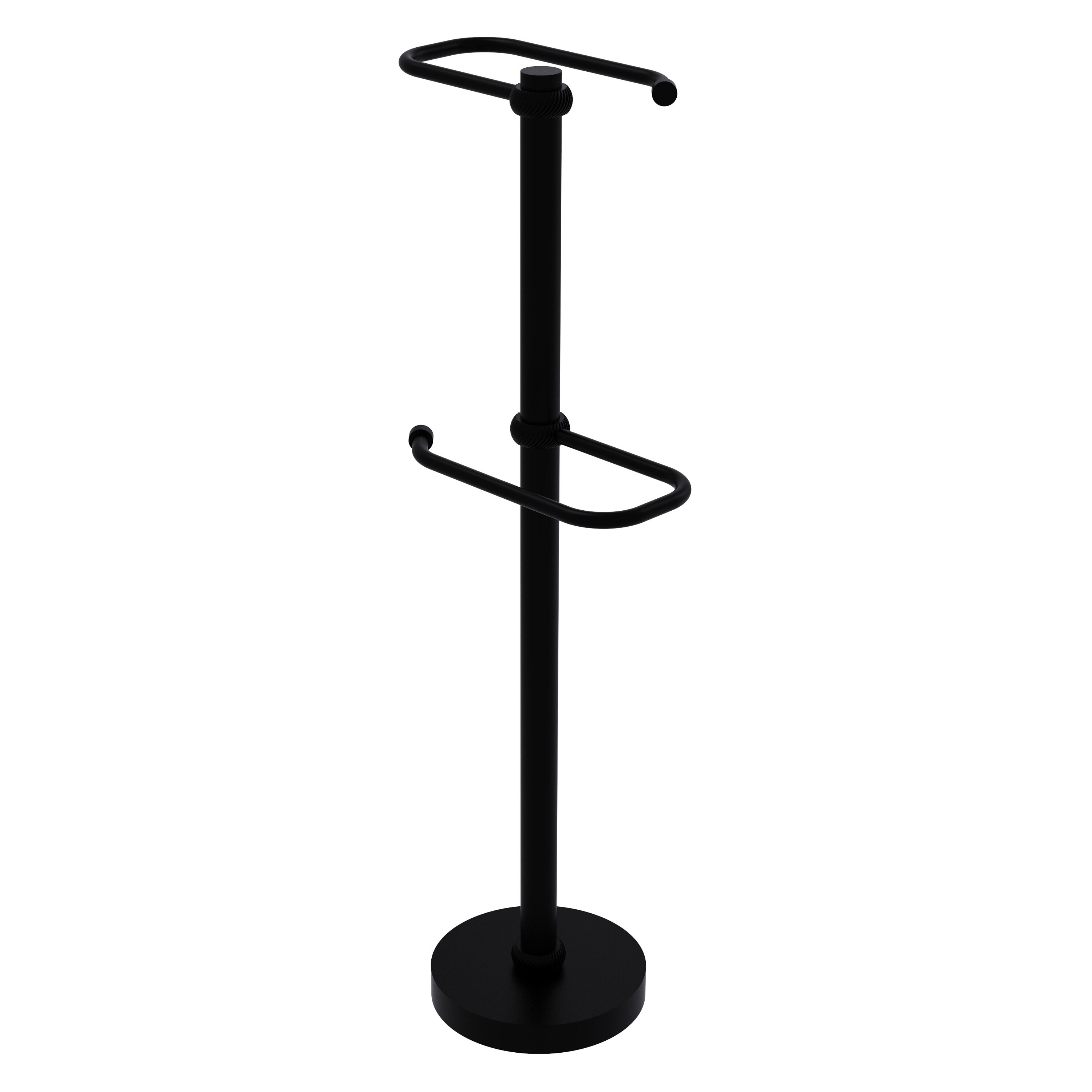 Allied Brass TS-26T-BKM Matte Black Freestanding Single post Toilet Paper Holder 2 -Rolls with Storage