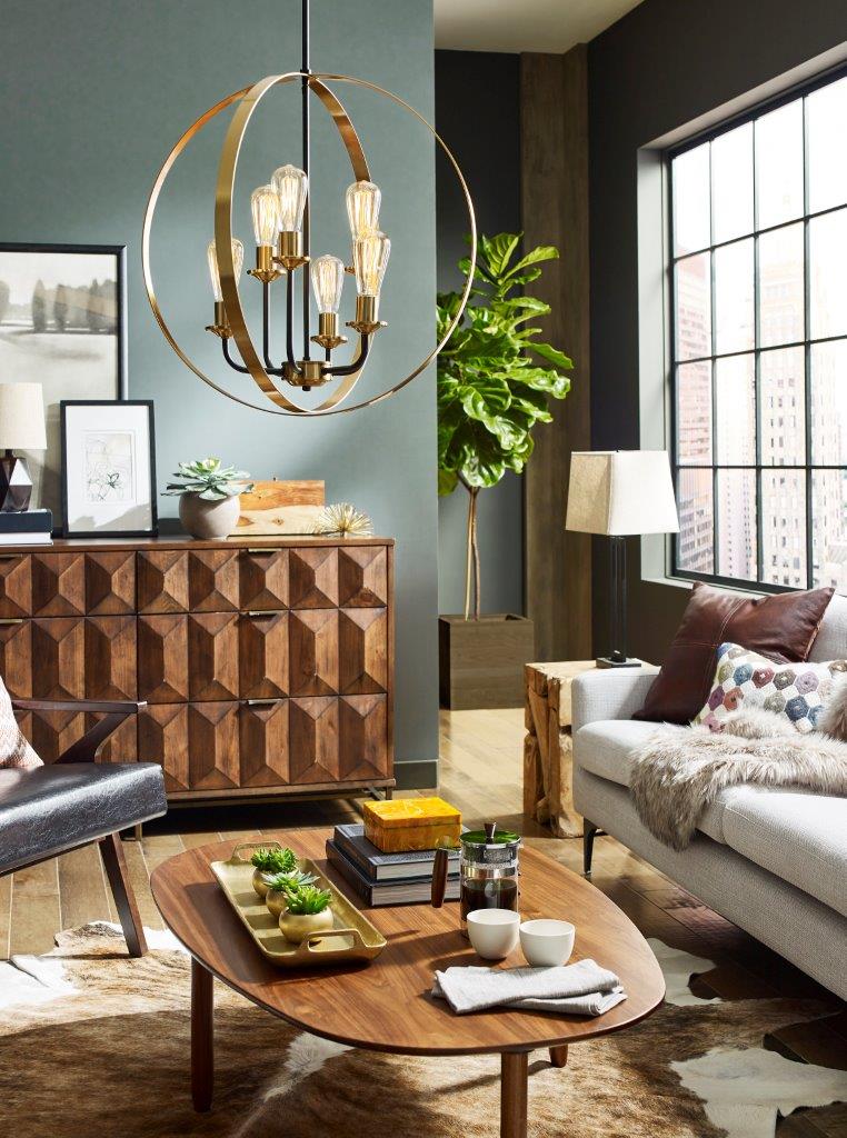 Randolph 24'' Black and Brass Globe Chandelier