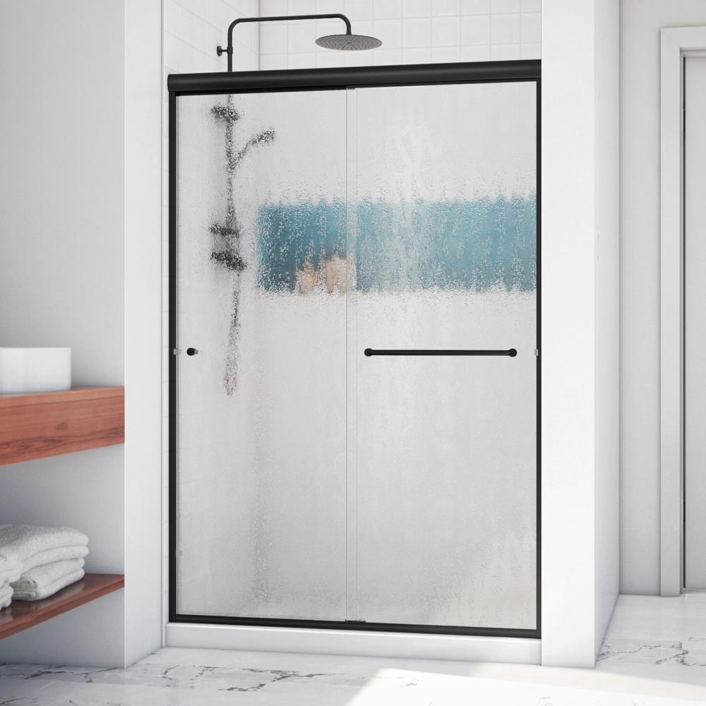 Arizona Shower Door LSER4870MBBBLL Lite-Euro Matte Black 46-in to 48-in W x 70.375-in H Semi-frameless Bypass Sliding Shower door 1/4-in Thick Patterned Glass