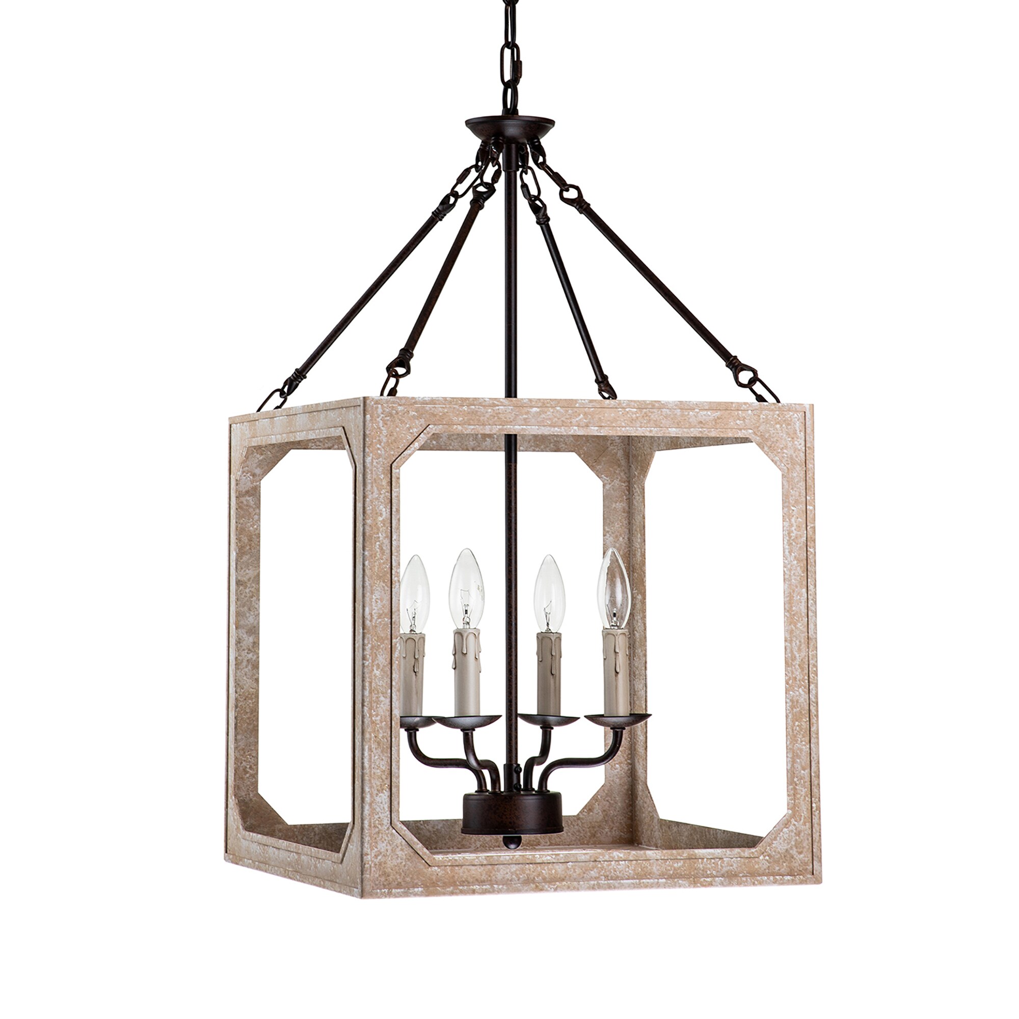 Edvivi Penelope 4-Light Antique White Wood and Rust Farmhouse