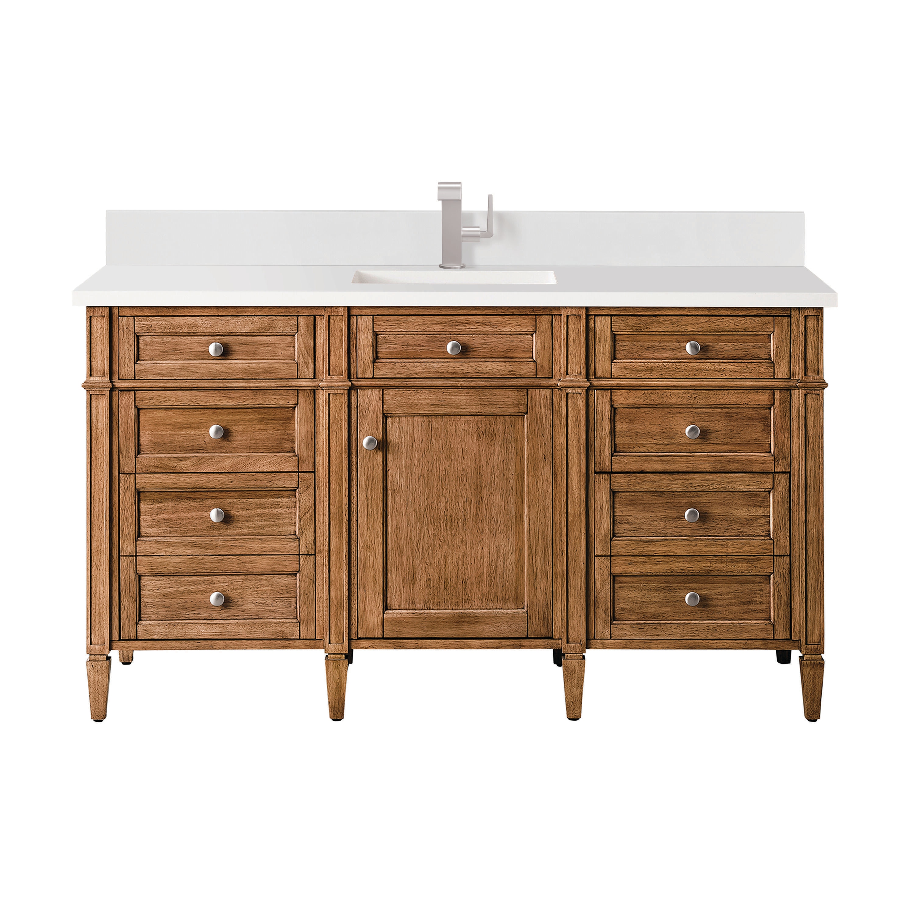 James Martin Vanities 650-V60S-SBR-1WZ Brittany 60-in Saddle Brown Undermount Single Sink Bathroom Vanity with White Zeus Quartz Top