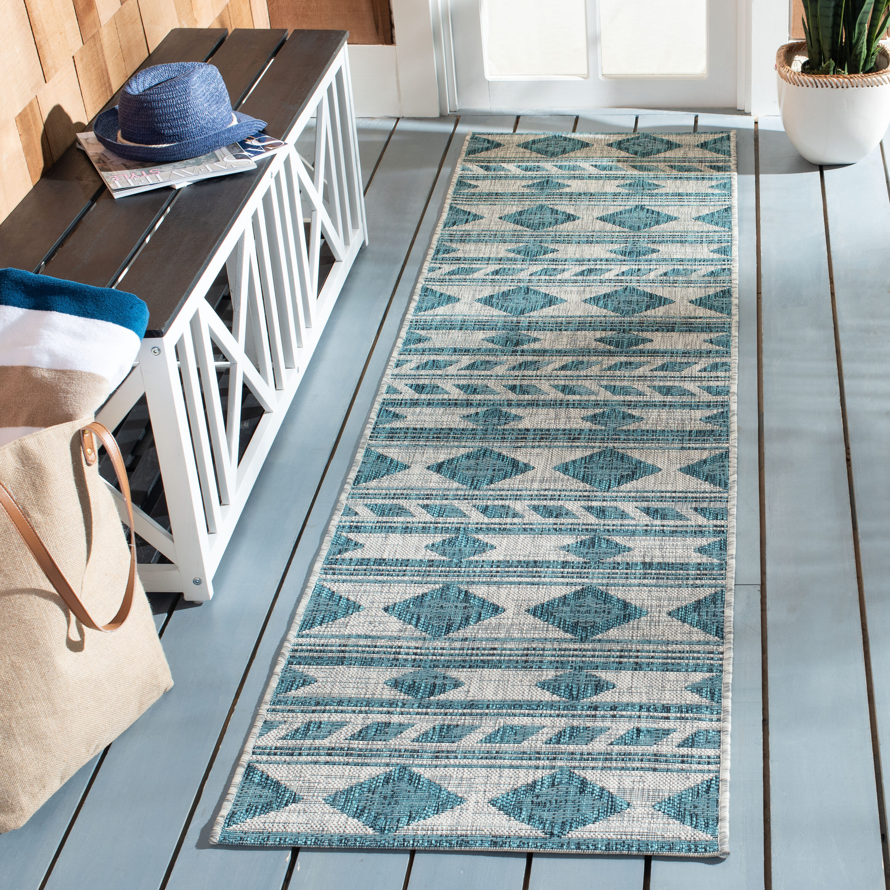 Safavieh Coutyard 8529 Grey Teal 2 x 8 Rectangular Runner rug in the ...