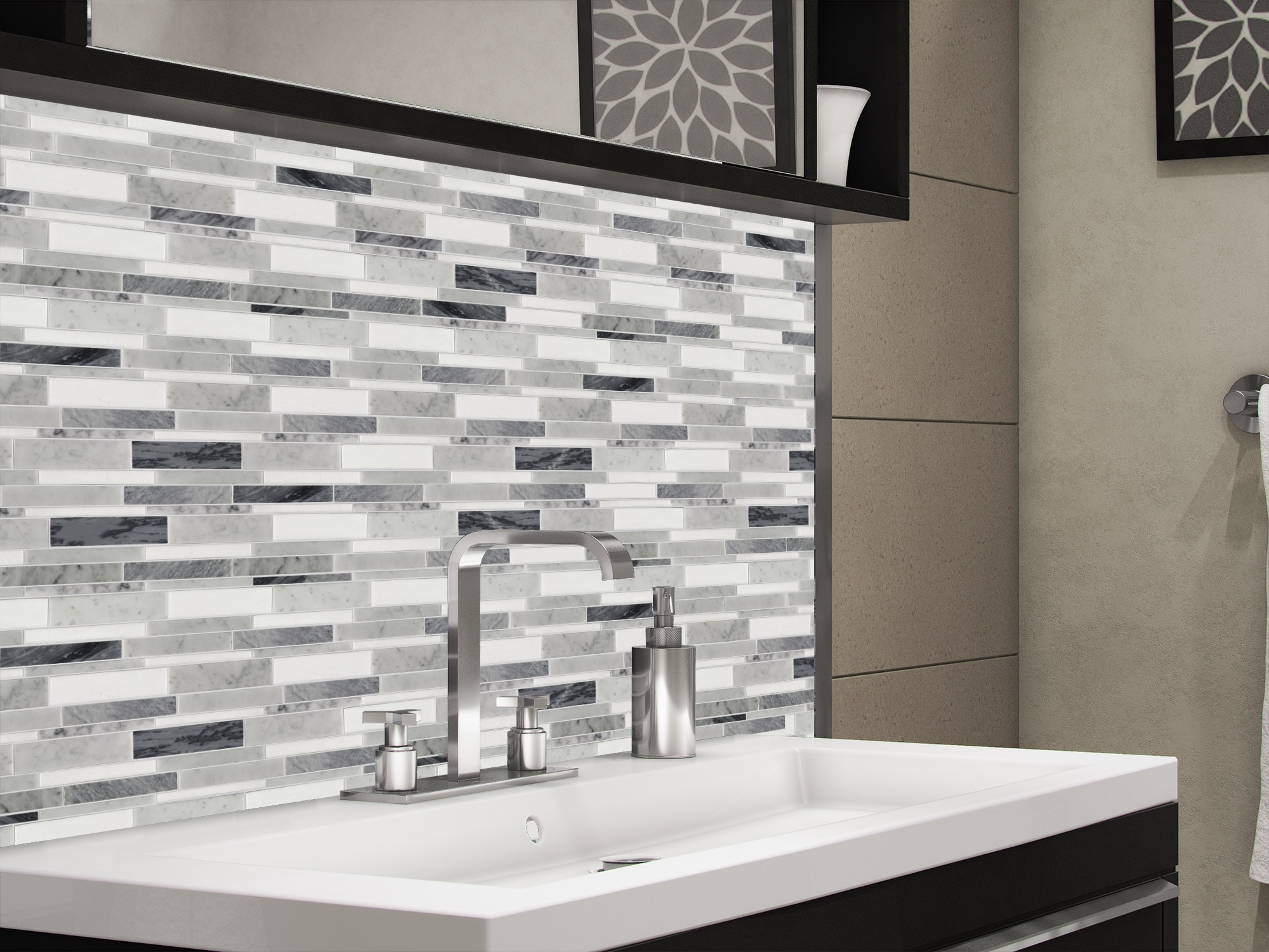 Elida Ceramica Bianca Blended 12-in x 12-in Polished Natural Stone Marble Linear Mosaic Wall Tile