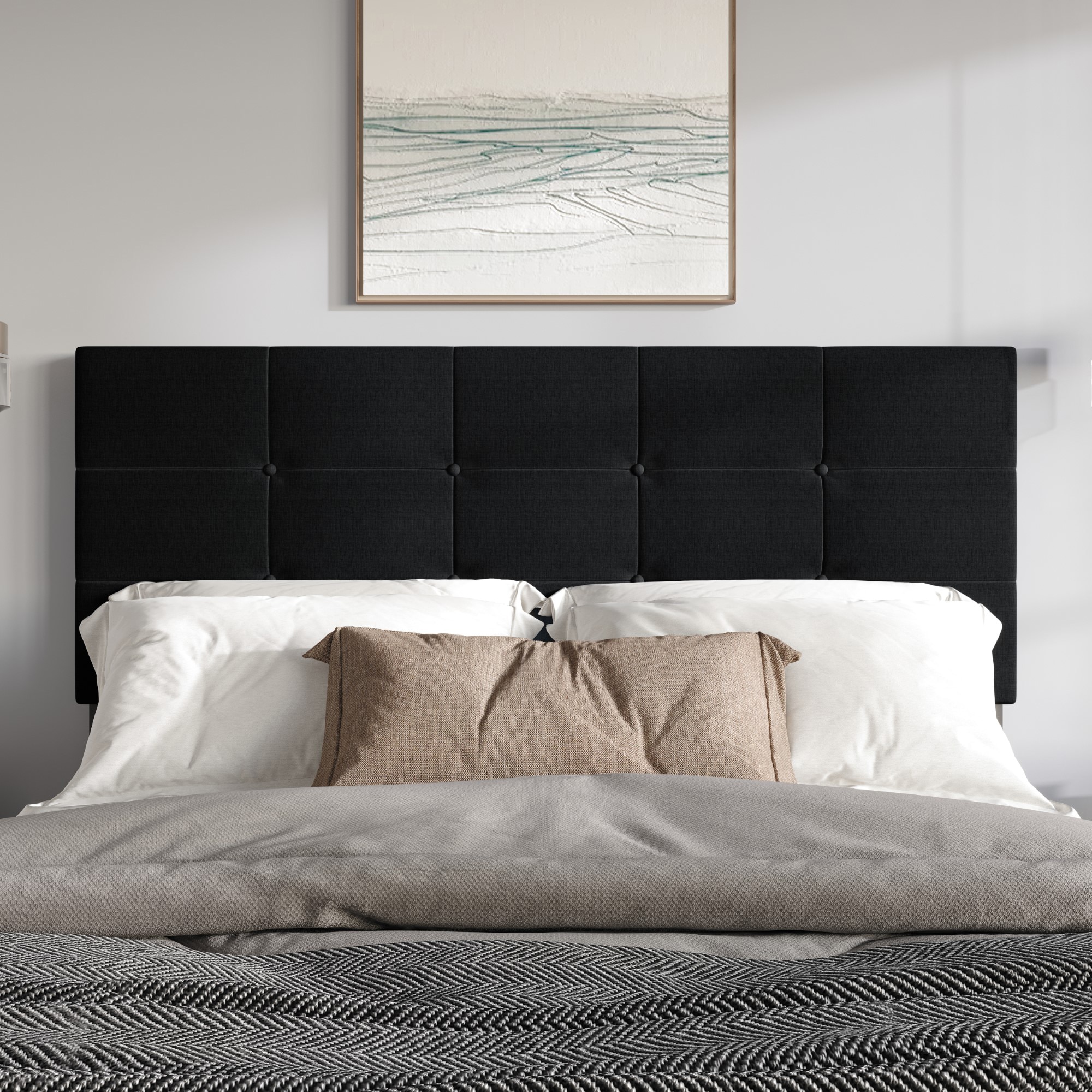 Home Design 80167-321 Dillon Black Full Linen Upholstered Headboard