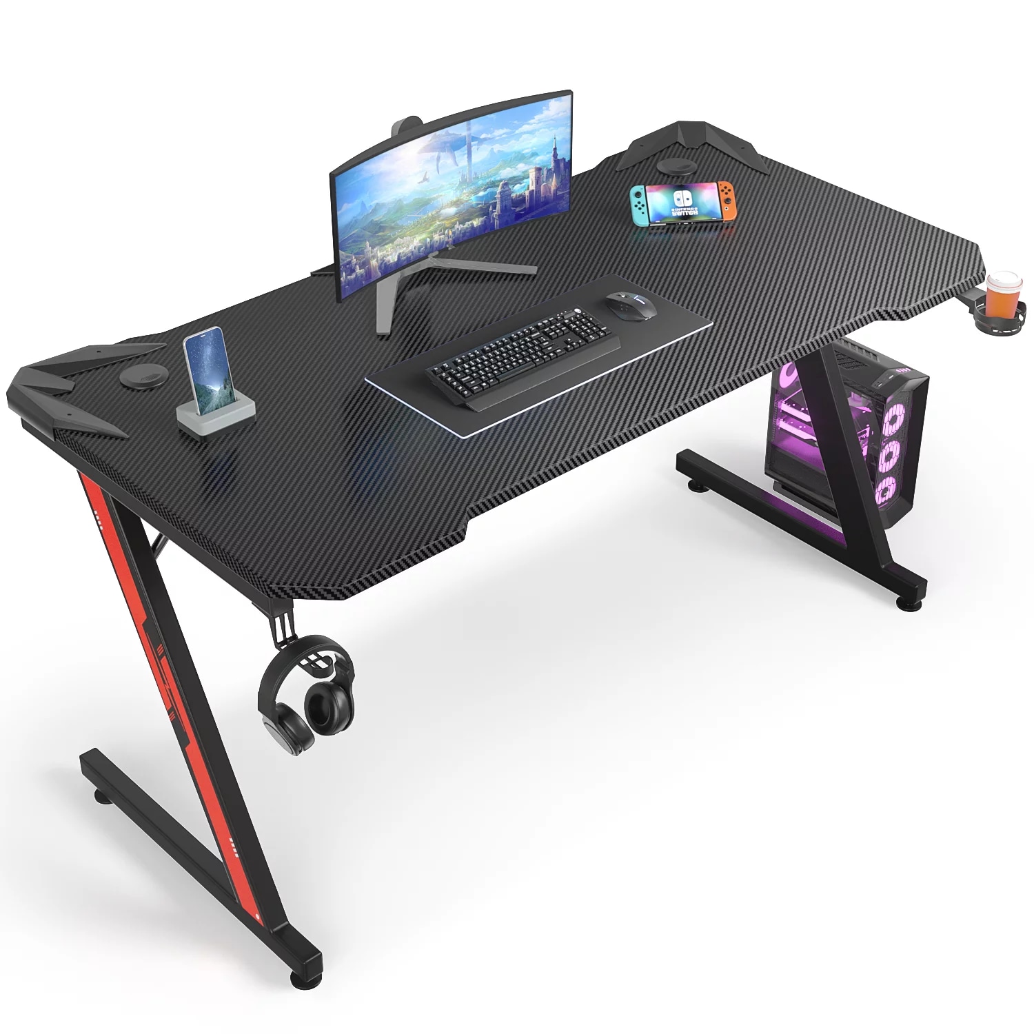 63'' Black Office Manual Height Adjustable Gaming Desk with Monitor